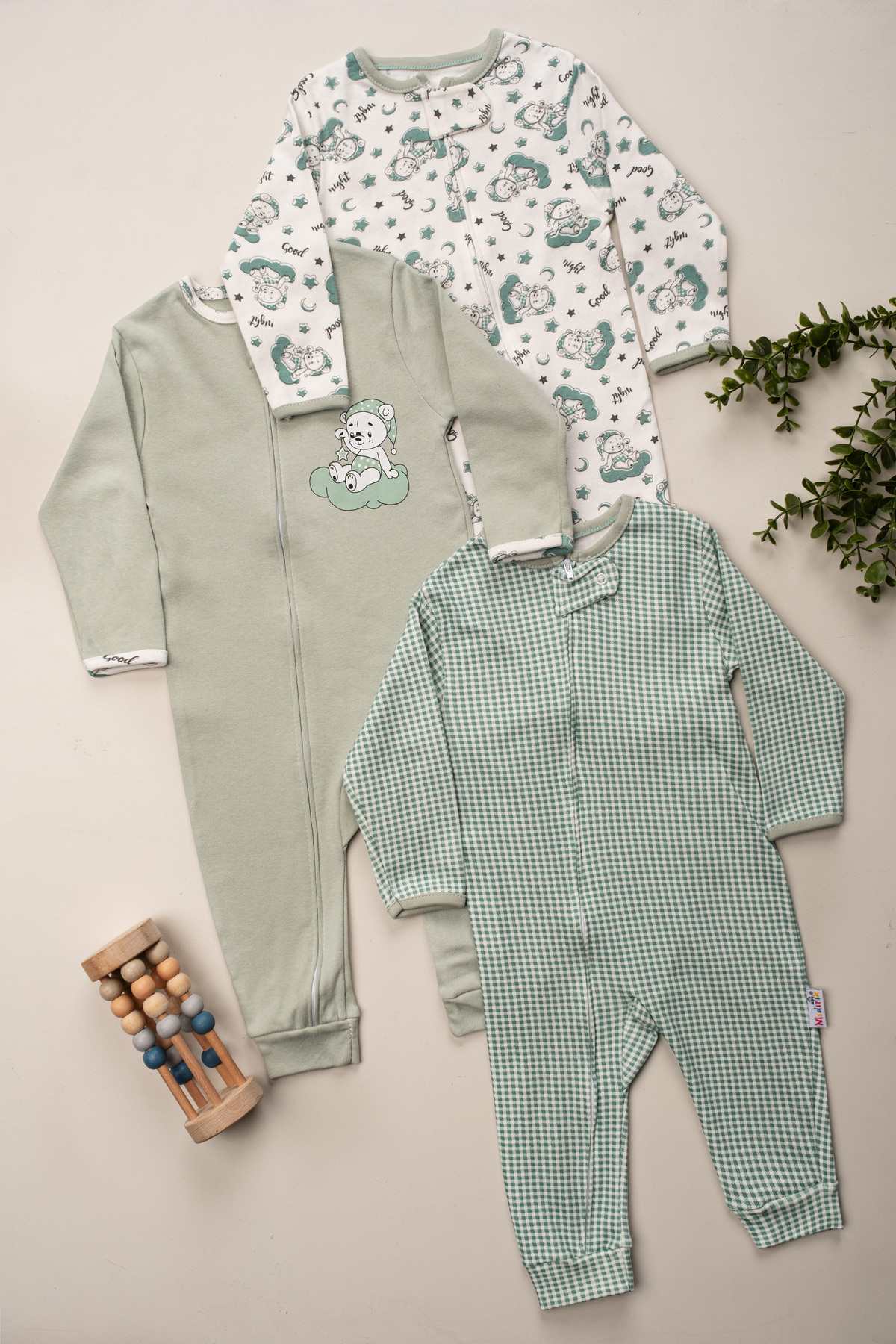 ENİA BABY Unisex Bebek Desenli Fermuarlı  3lü Tulum 9-12-18 ay 3'lü Pamuklu 3 Parça fotoğrafı 2 (önizleme)