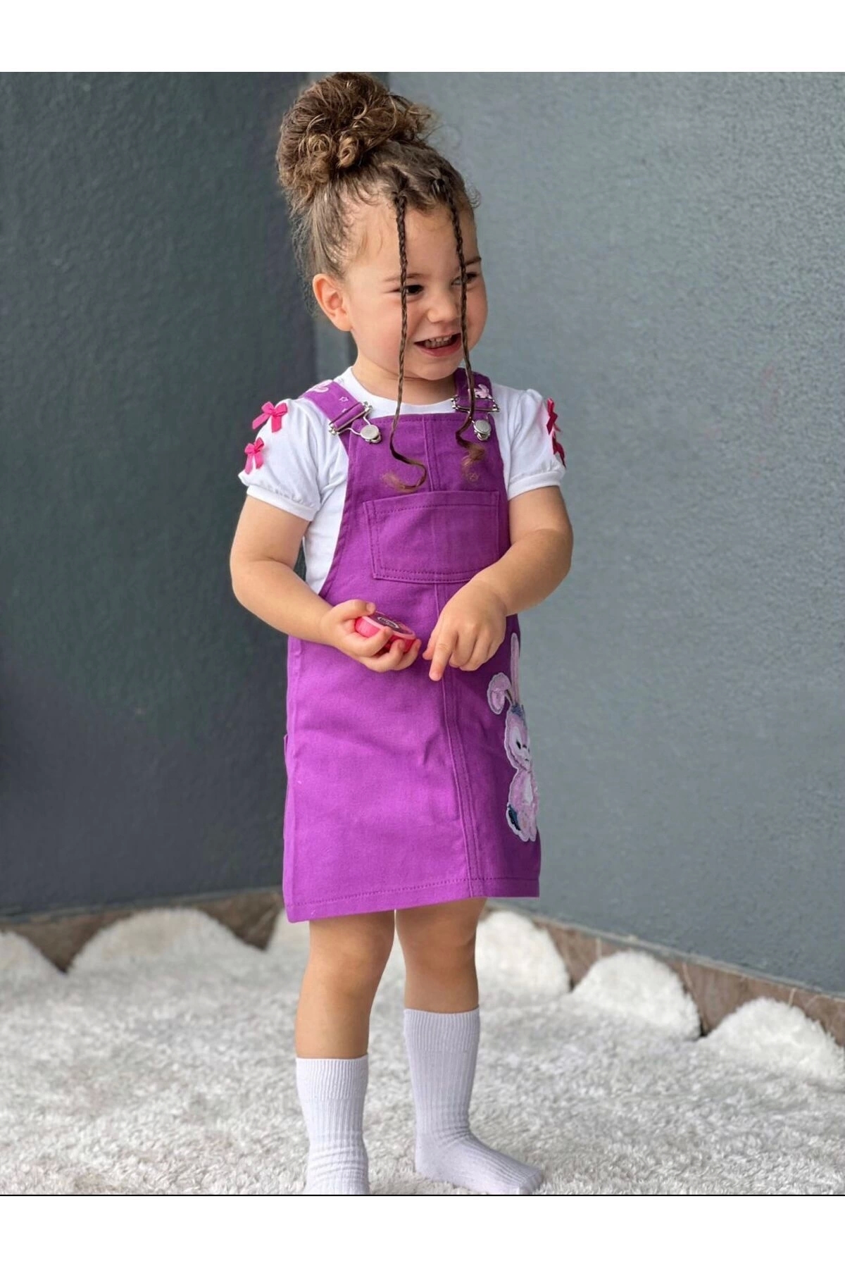 DUDOR KİDS Kız Çocuk Mor Jile Elbise Ve Beyaz T-shirt Takım-23 Nisan-bayramlık (Bir beden büyük tercih ediniz) fotoğrafı 6 (önizleme)