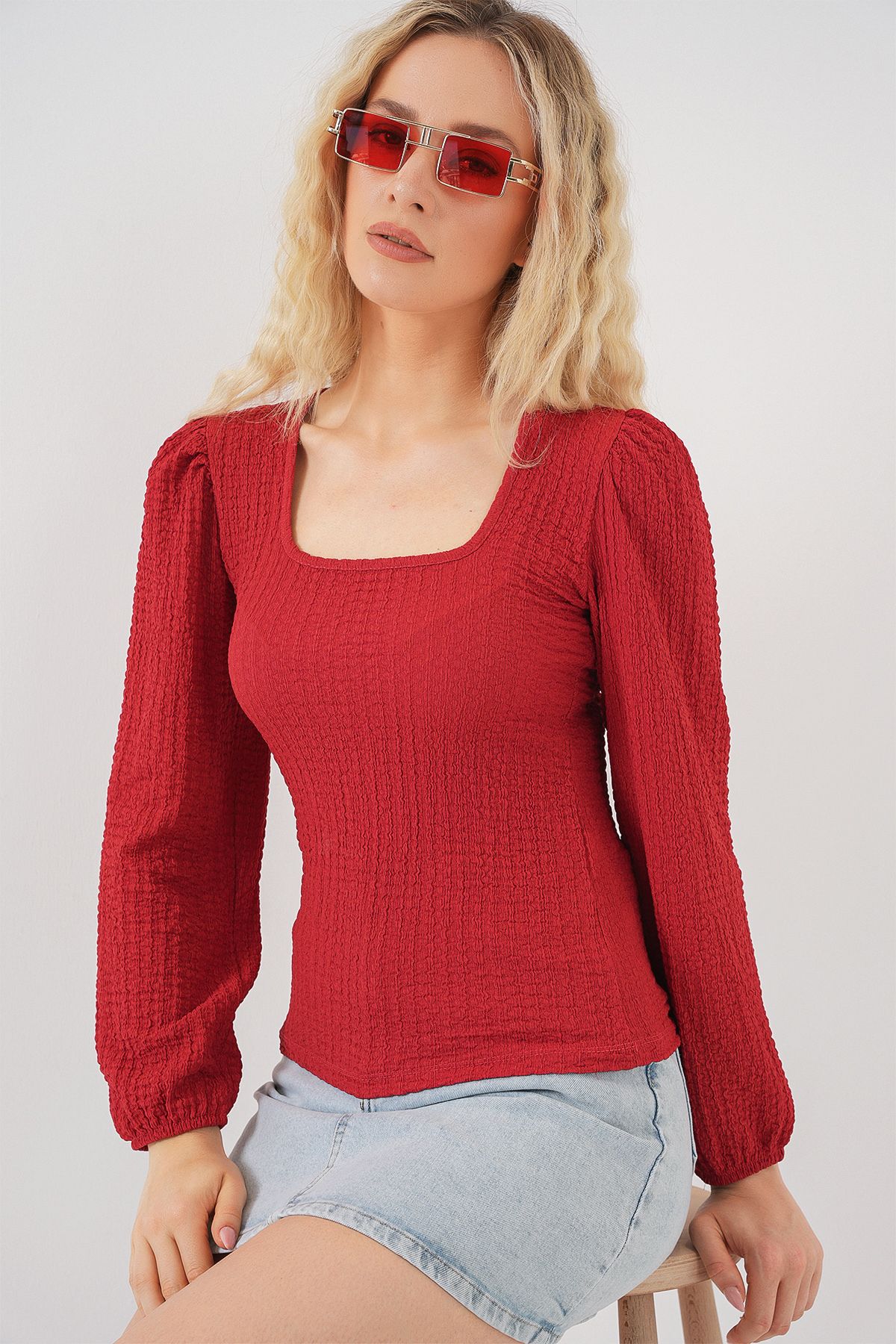 Bigdart-0442 Langarmbluse – Rot 3