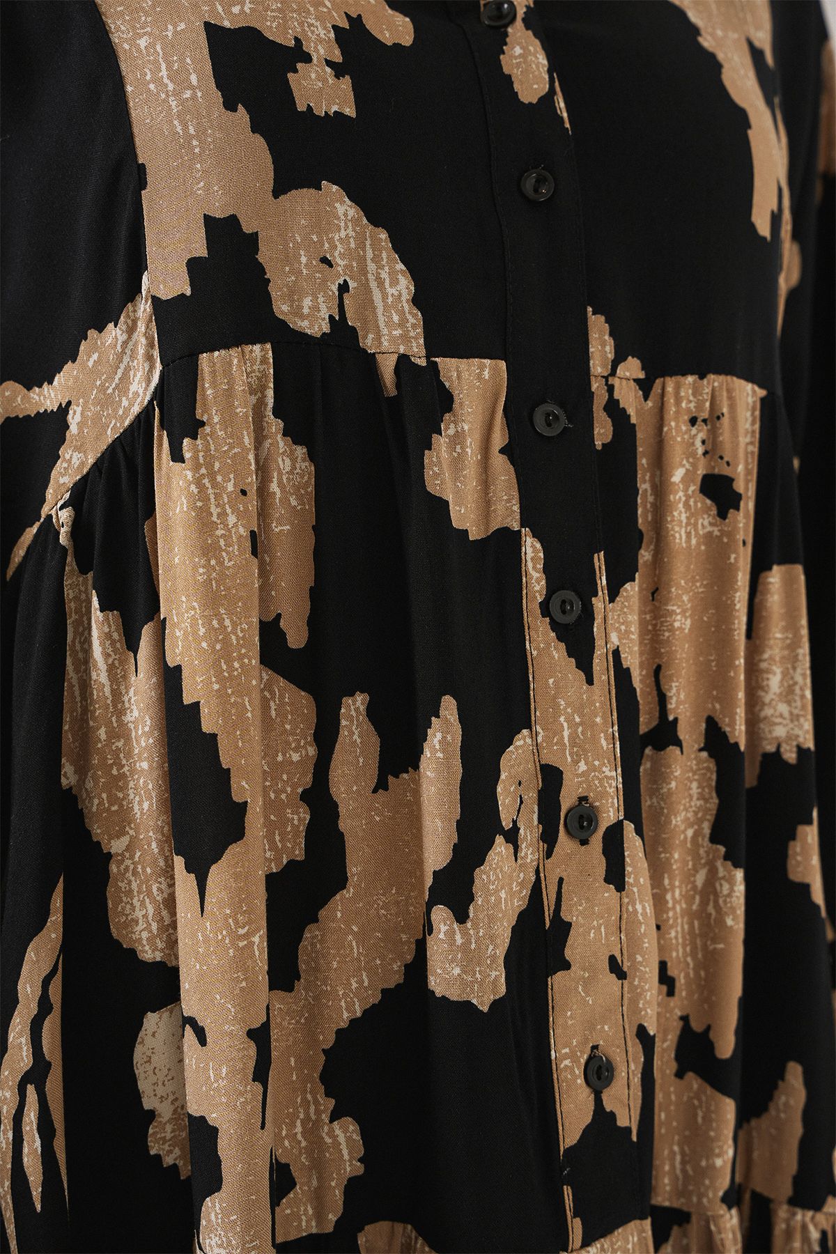 Bigdart-2423 Model Authentic Patterned Beige Dress 5