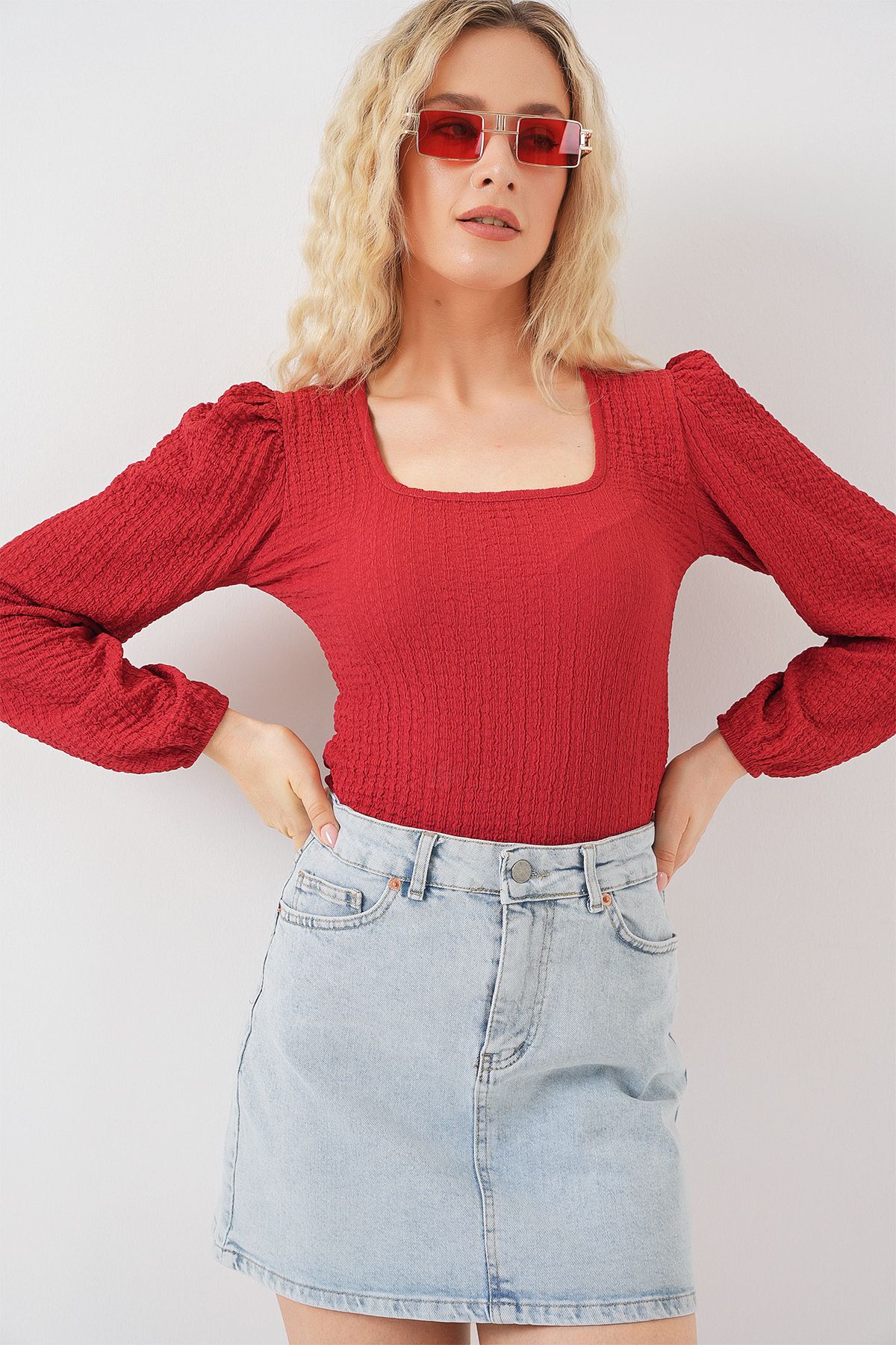 Bigdart-0442 Langarmbluse – Rot 4