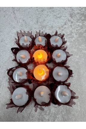 SırmalıHome Kına Geceleri Için 12 Adet Bordo Dantelli Ledli Kına Mumu (EL MUMU)