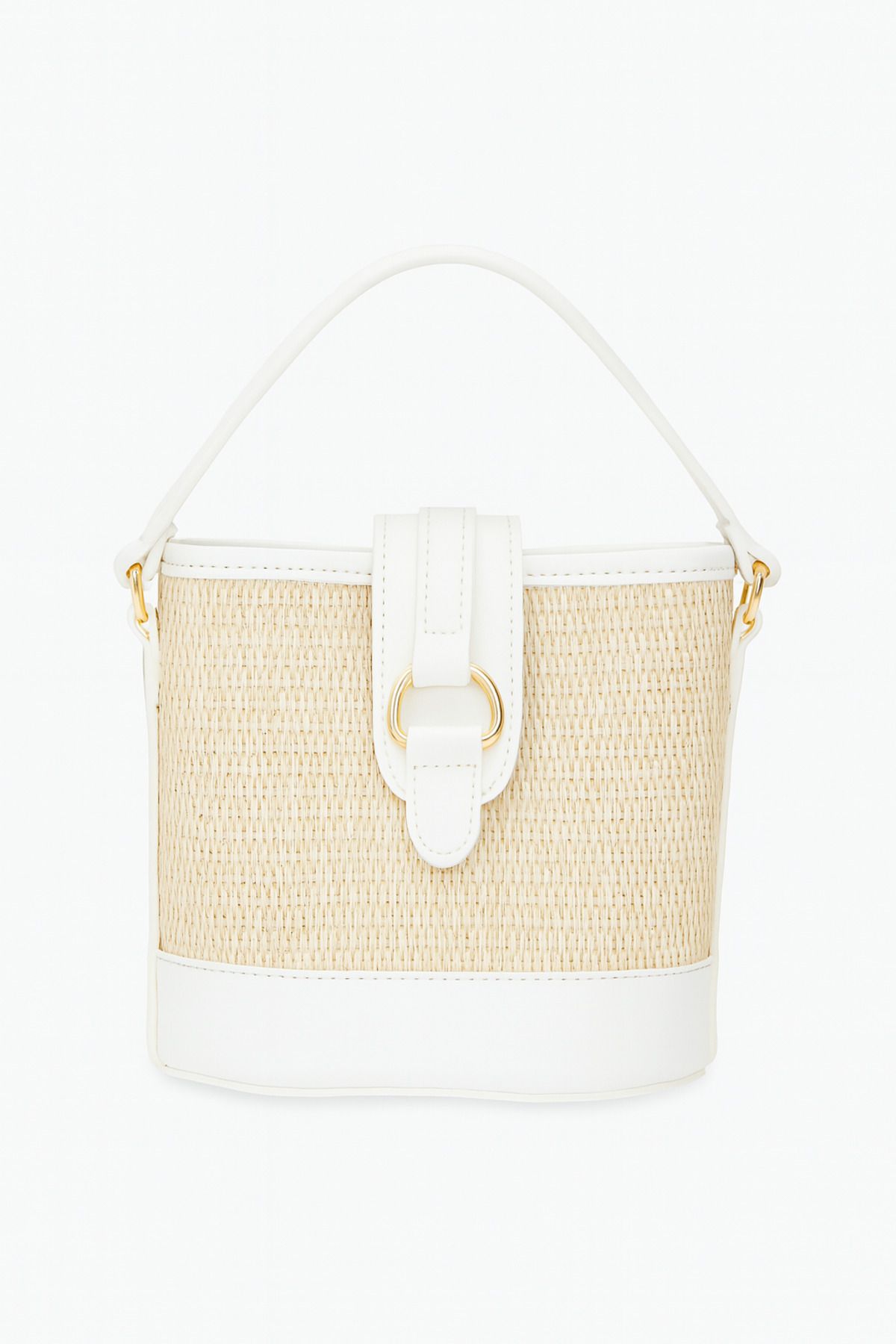 MODA-Bella White Original Straw Modern Design Buckle Women's Hand and Shoulder Bag 1