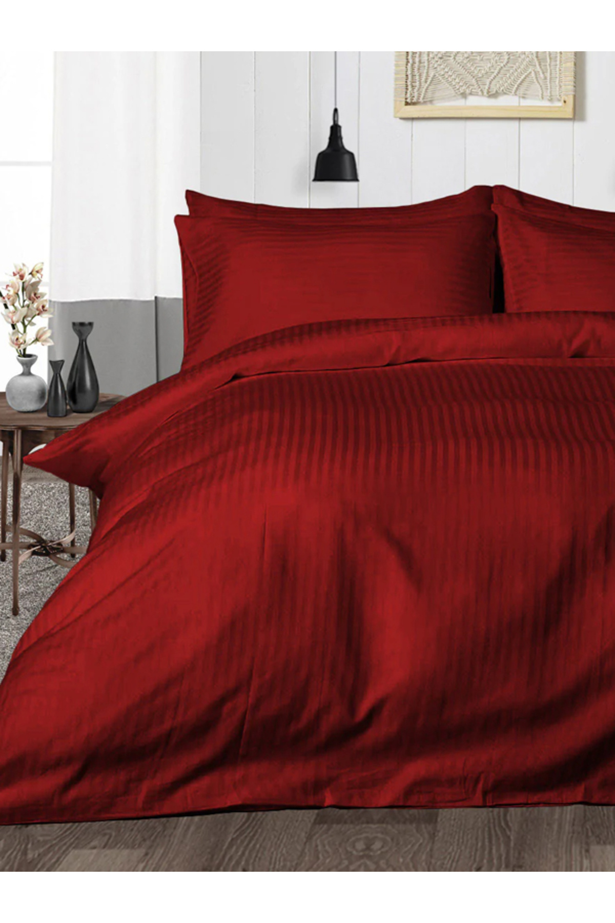 CAQQA Premium Bordo Çift Kişilik Saten Nevresim Takımı fotoğrafı 6 (önizleme)