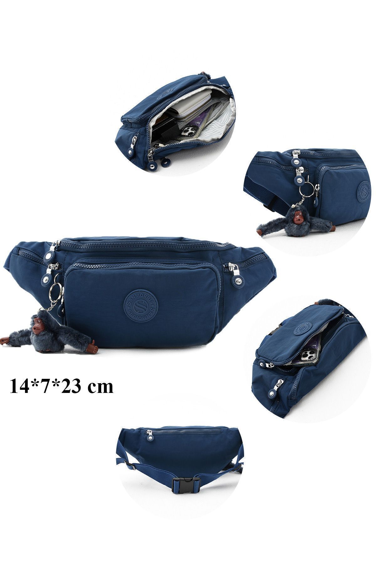 Sanmorris  Unisex Krinkıl Kumaş Siyah Renkli Suya Dayanıklı Ayarlanabilir Bel Ve Omuz Çantası - Görsel 9