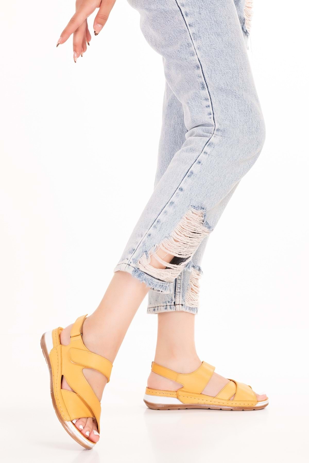 Gondol-Women's Genuine Leather Anatomical Sole Sandals Iz.4601 Yellow 6