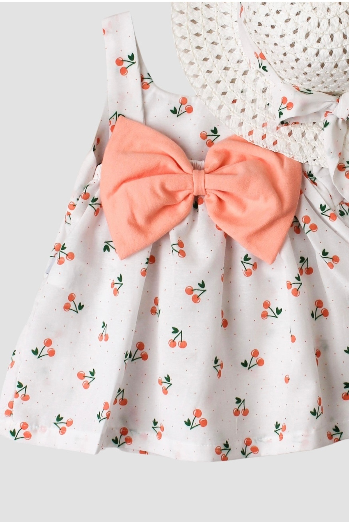 Chicsy Baby Kiraz Desenli Şapkalı Fiyonklu  Kız Bebek Elbisesi fotoğrafı 3 (önizleme)