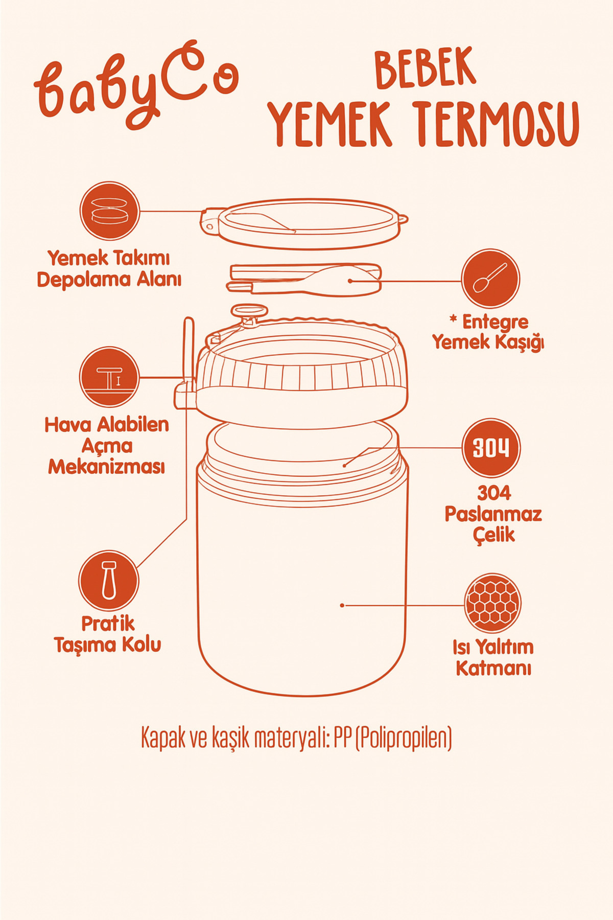 BabyCo Sevimli Ayıcık Tasarımlı Bebek Yemek Termosu – Sızdırmaz, Kaşıklı, 530 ML (6 Ay+) fotoğrafı 3 (önizleme)