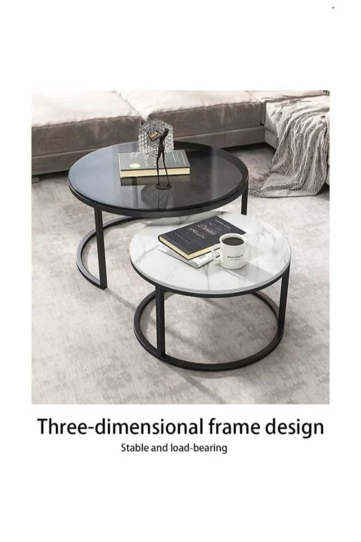 Luxury Home-Coffee Tables with Simple Design, Transparent Rocky Desktop, Set of 2 Nested Tables for 4