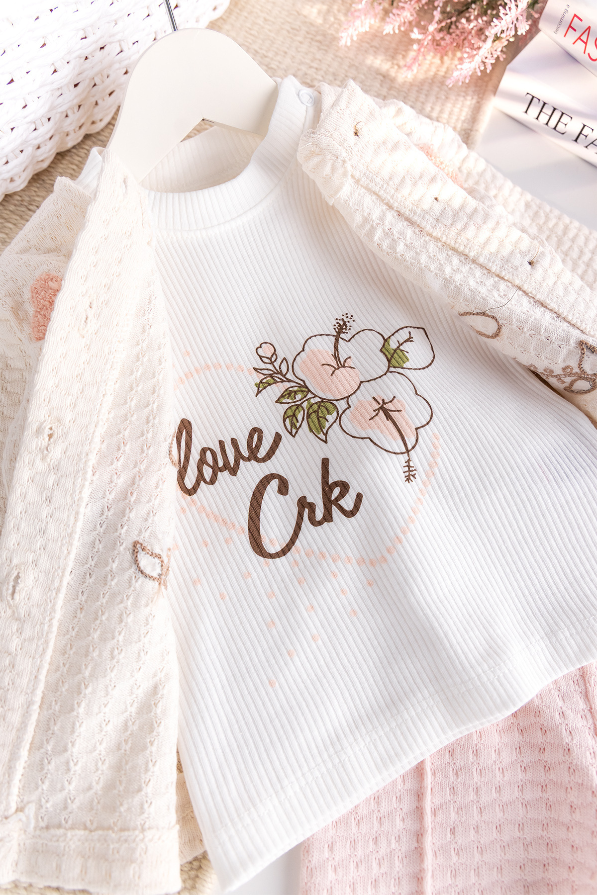 Babymod-Baby Girl Cardigan Flower Embroidered 100% Cotton 3 Piece Set 6