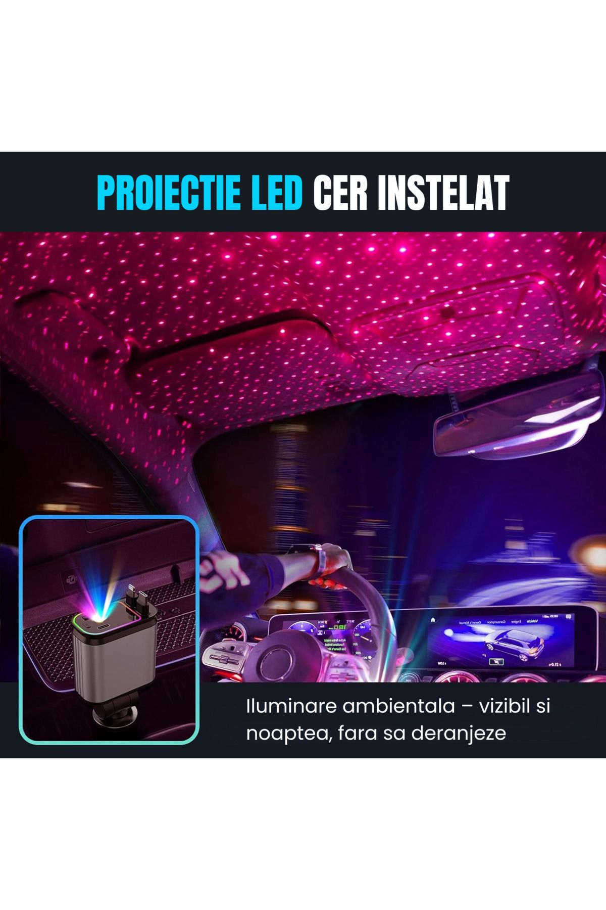 SellerRasov doar pregatiti-Incarcator Auto 4 In 1, 66w, Incarcare Rapida, Proiectie Led, Cabluri Type-c Si Lightning 4