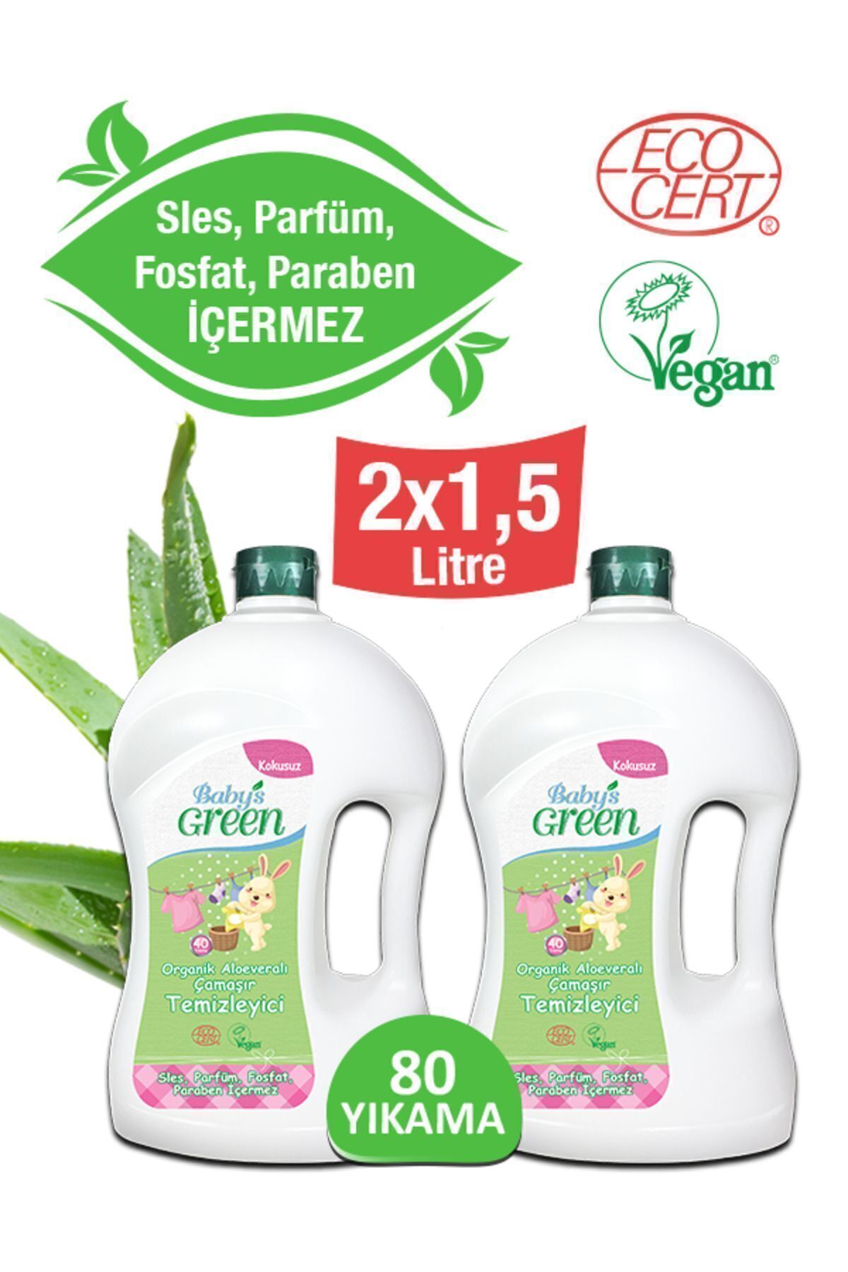 Baby's Green 2'li Set-organik Aloe Veralı Bebek Çamaşır Temizleyici - Kokusuz ( 1500 ml X 2 Adet )