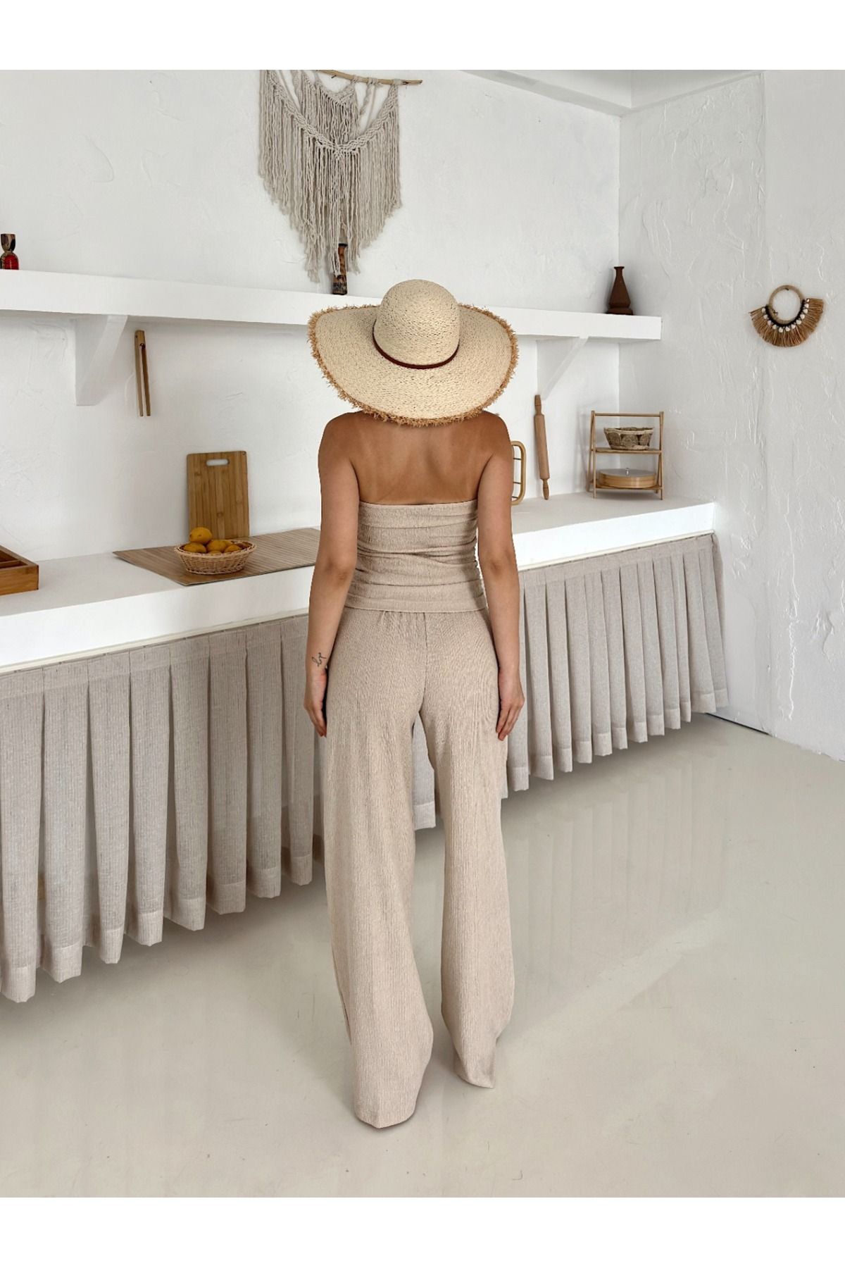 soBasic-Textured Blouse and Pants Set 8