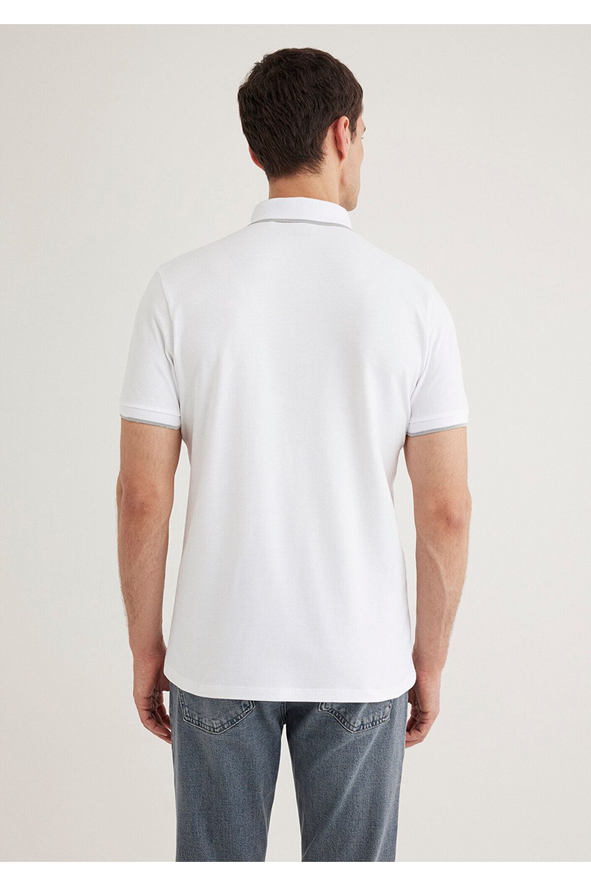 Mavi-Tricou polo alb - guler detaliat, croială mulat062373-27879 4