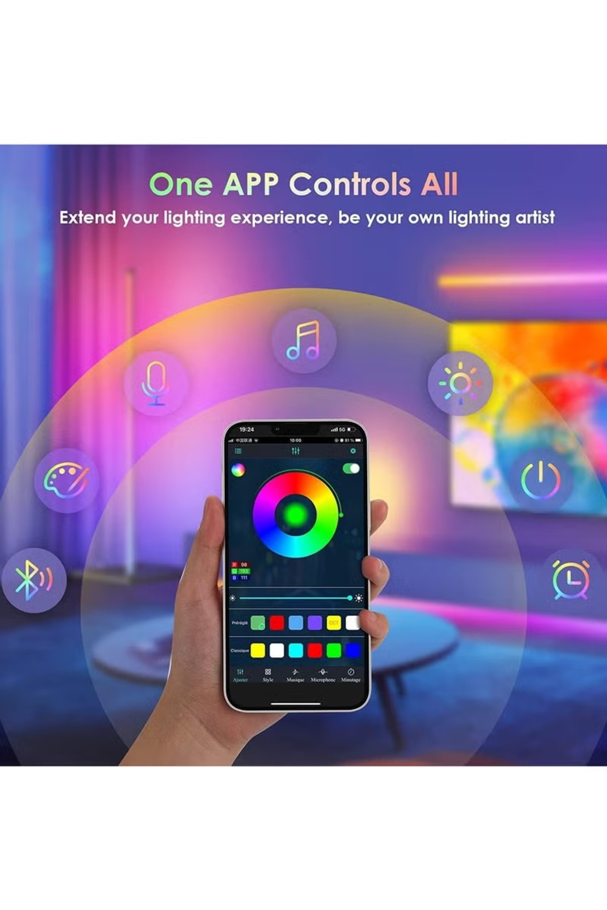 مصباح زاوية LED مع جهاز تحكم عن بعد، ضوء أبيض، معدن ABS، 20 واط