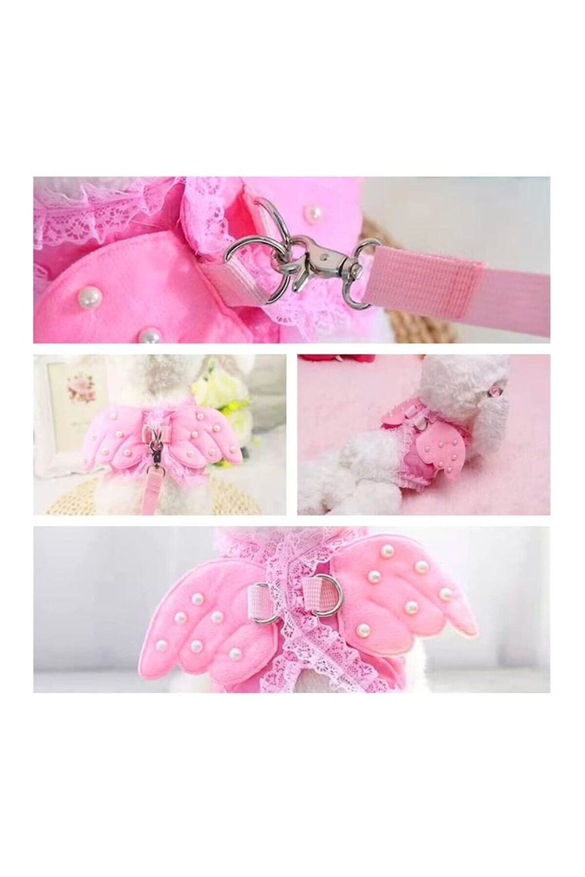 EDA LUXURY BEAUTY-2-Piece Custom Dog Cat Luxury Chest Collar & Travel Outfit Set Small Medium Breed Pink Pet Leash Set 3