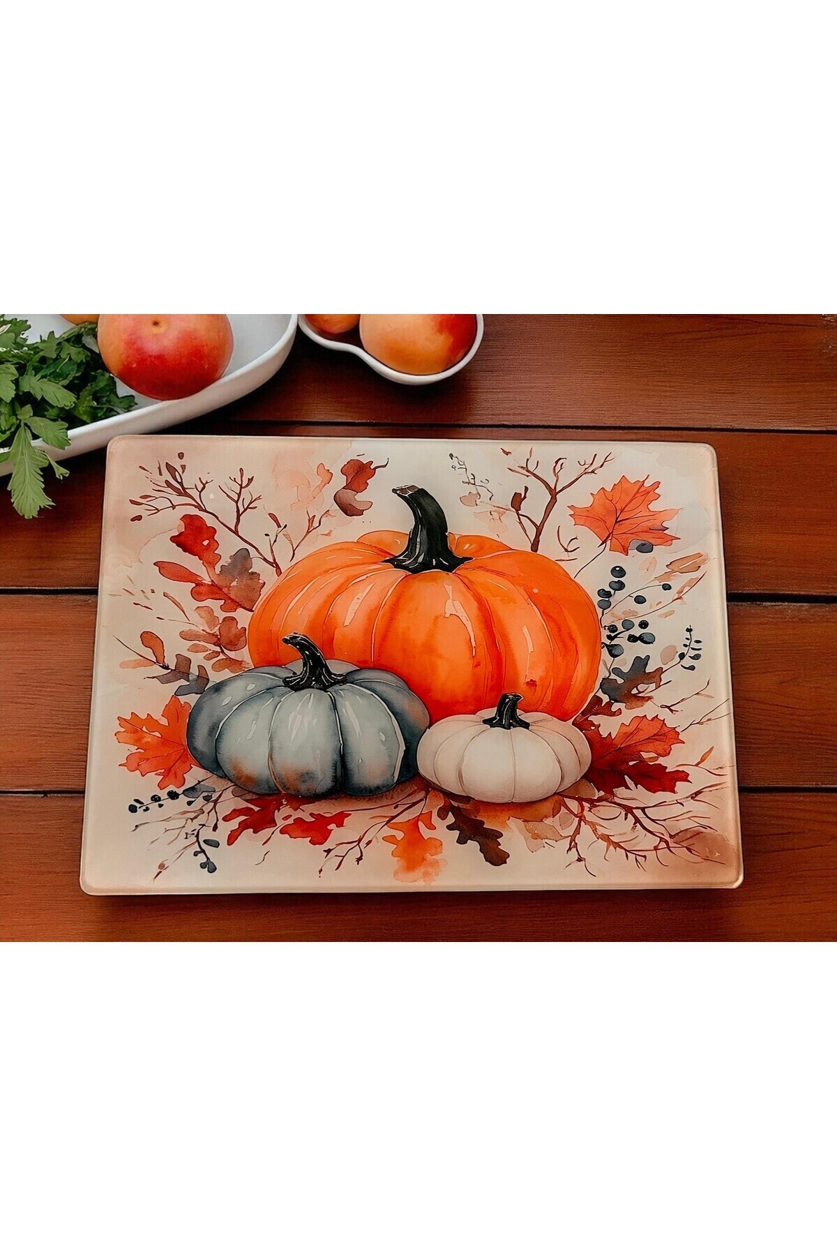 Maya Temperli Cam Sebze Meyve Doğrama Kesme Tahtası, Kenarları Oval, Antibakteriyal 25X35CM