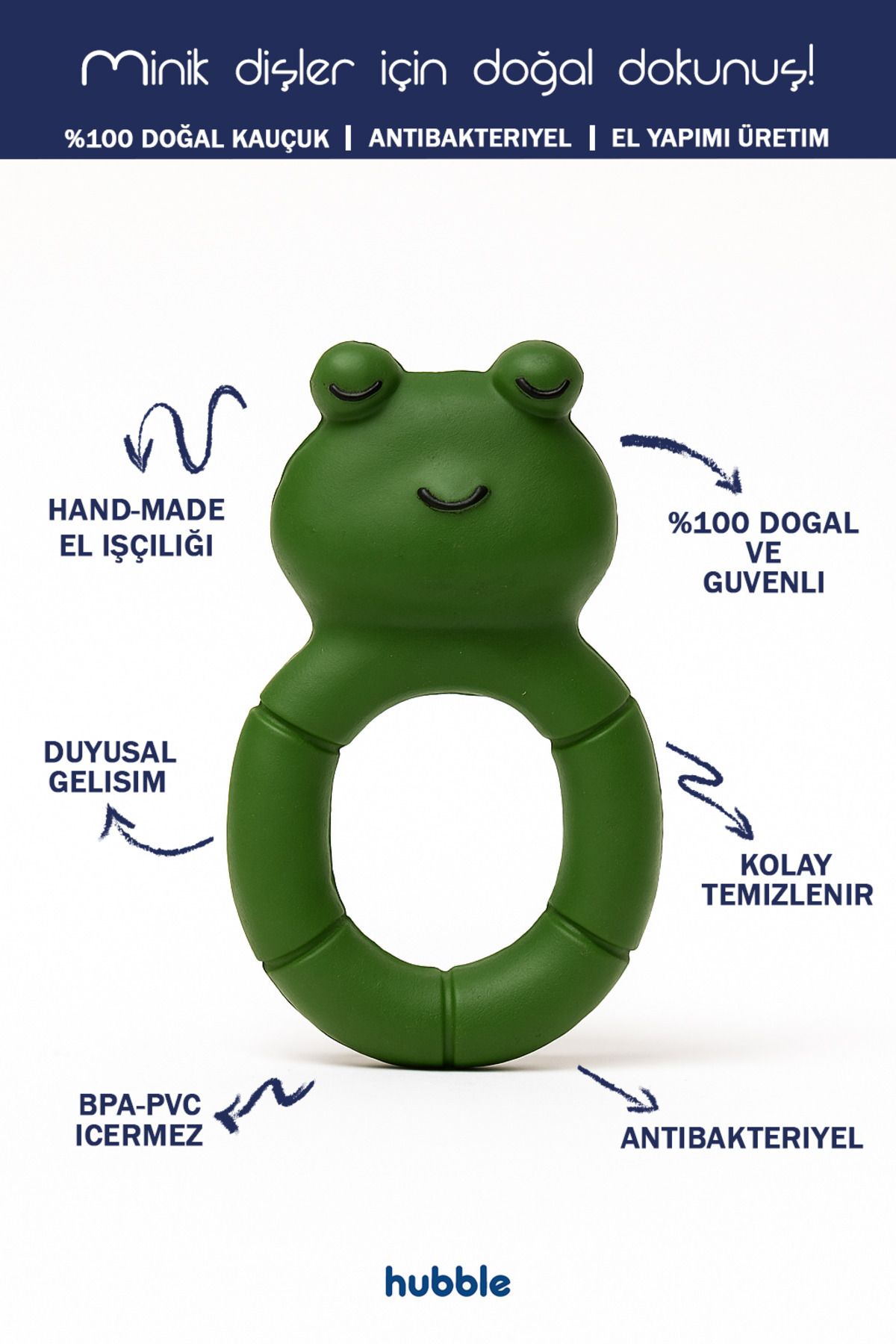 Hubble-Baby Teether and Toy - Frog Ring Teether (100% Natural Rubber) 2