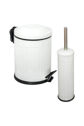 Eforeca Vintage 2 Li Çöp Kovası Banyo Seti Çizgili Beyaz