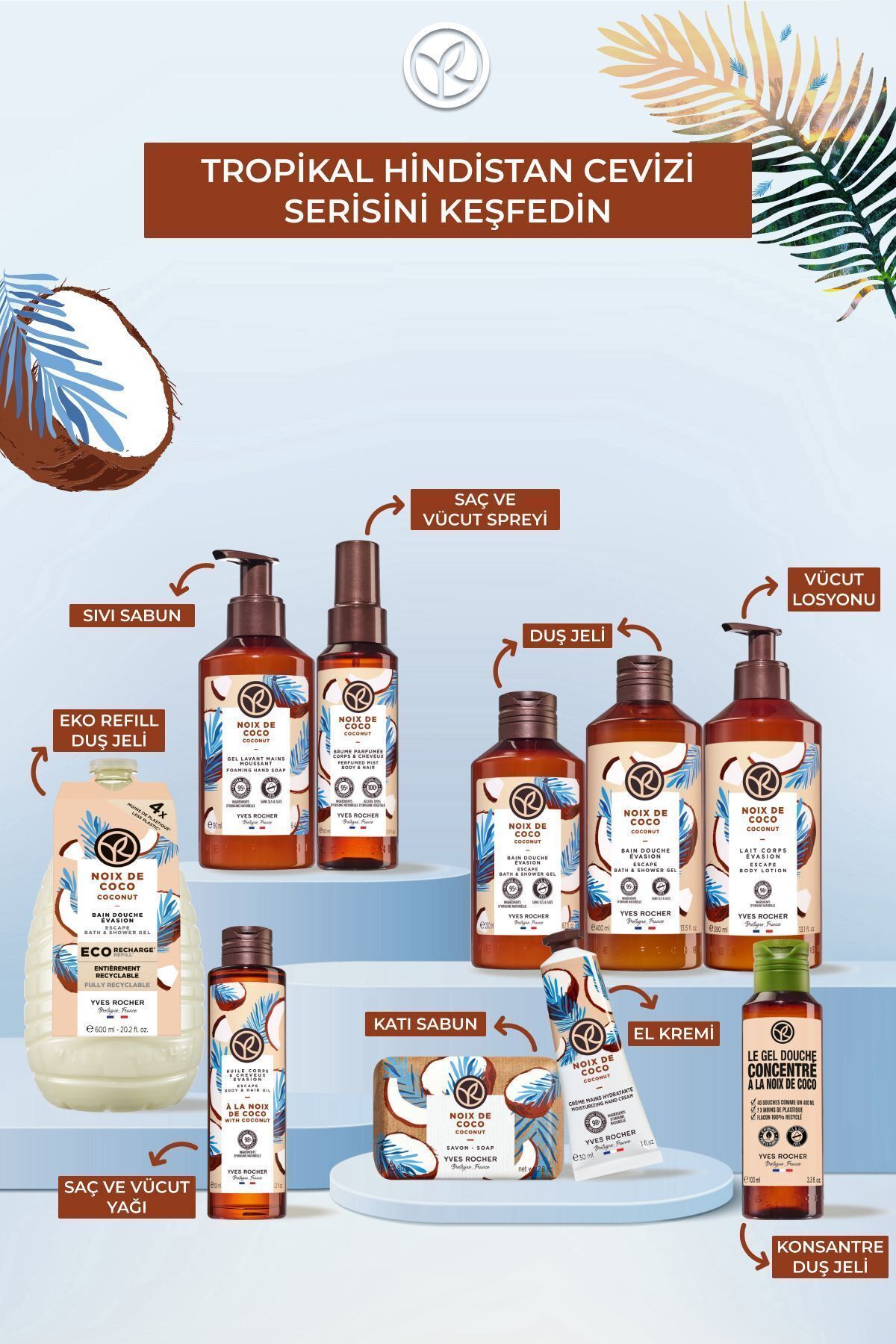 Yves Rocher ژل دوش مرطوب کننده حاوی عصاره نارگیل گرمسیری 400میل