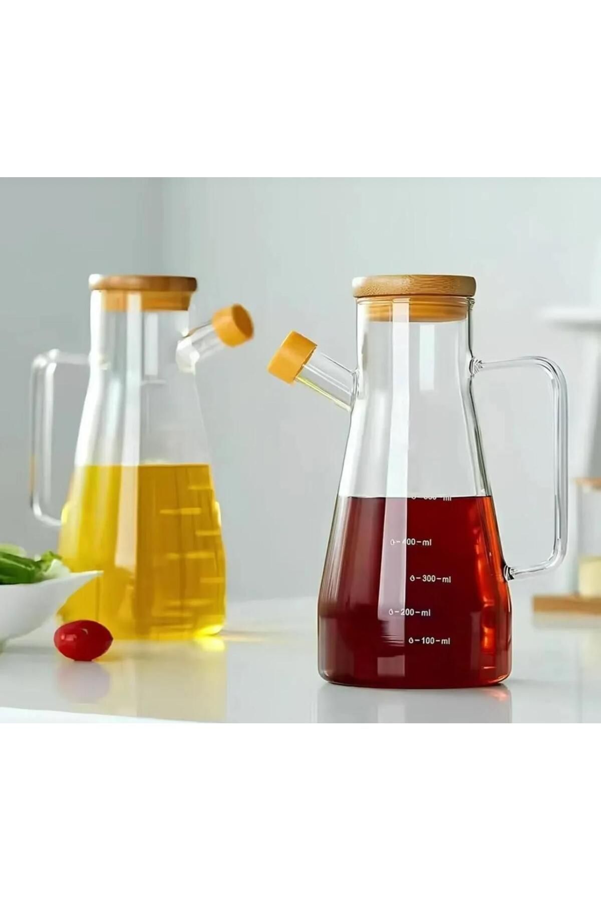 MERTİVAS Bambu Kapaklı 900ml Borosilikat Cam Yağlık YAĞDANLIK