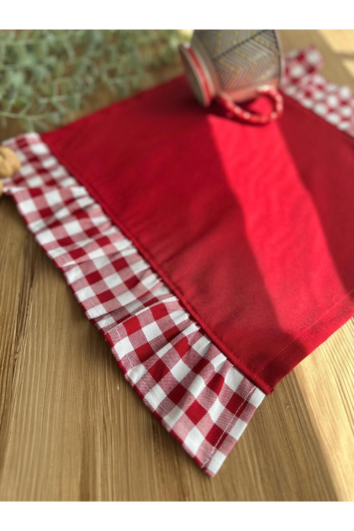 TUA HOME Gingham Koleksiyonu – 2'lı Set Kırmızı Kareli %100 Pamuk Duck Kumaş Amerikan Servis Seti - 45x30 cm