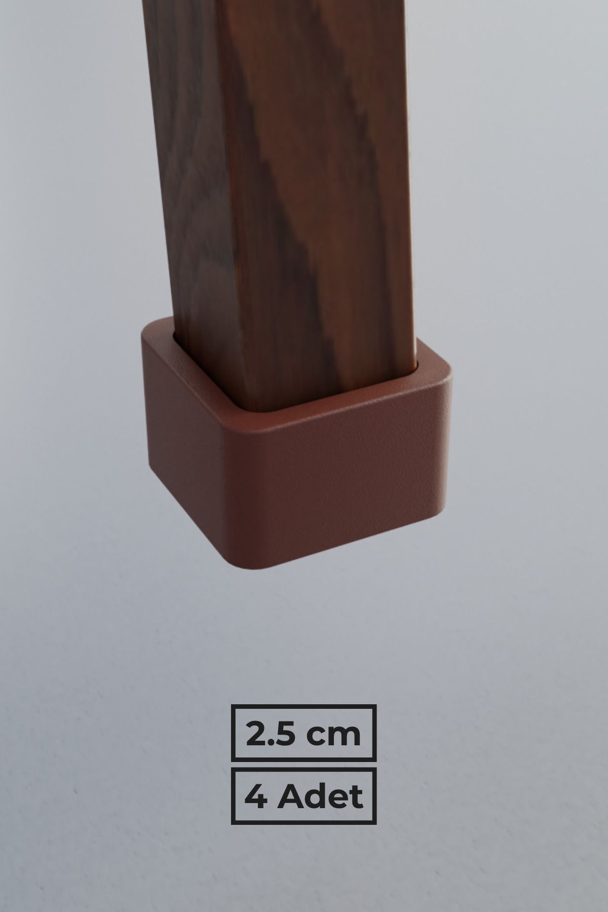 wooden lane studio 25x25 mm Kahverengi Kare PVC Sandalye Ayak Pabucu – 4’lü Set – Sessiz ve Parke Koruyucu
