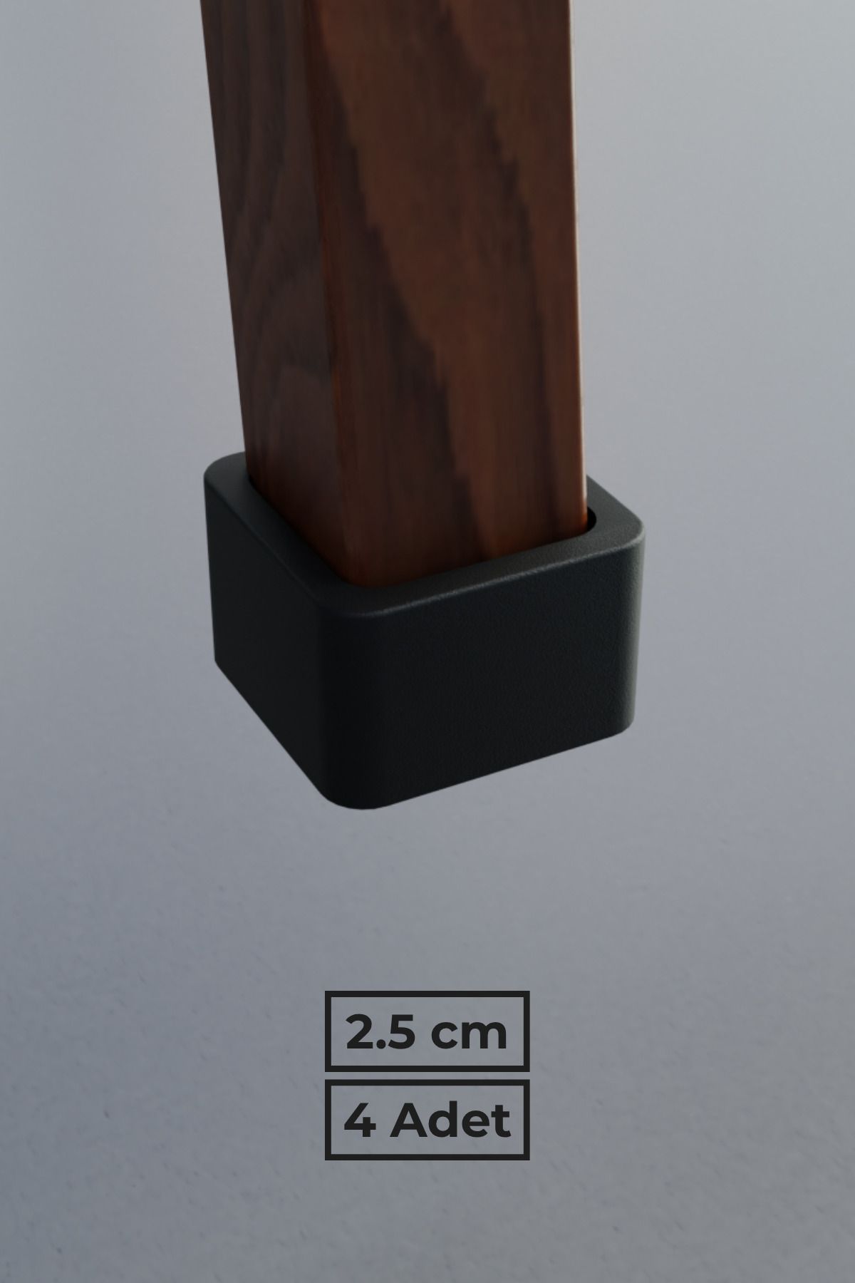wooden lane studio 25x25 mm Siyah Kare PVC Sandalye Ayak Pabucu – 4’lü Set – Sessiz ve Parke Koruyucu