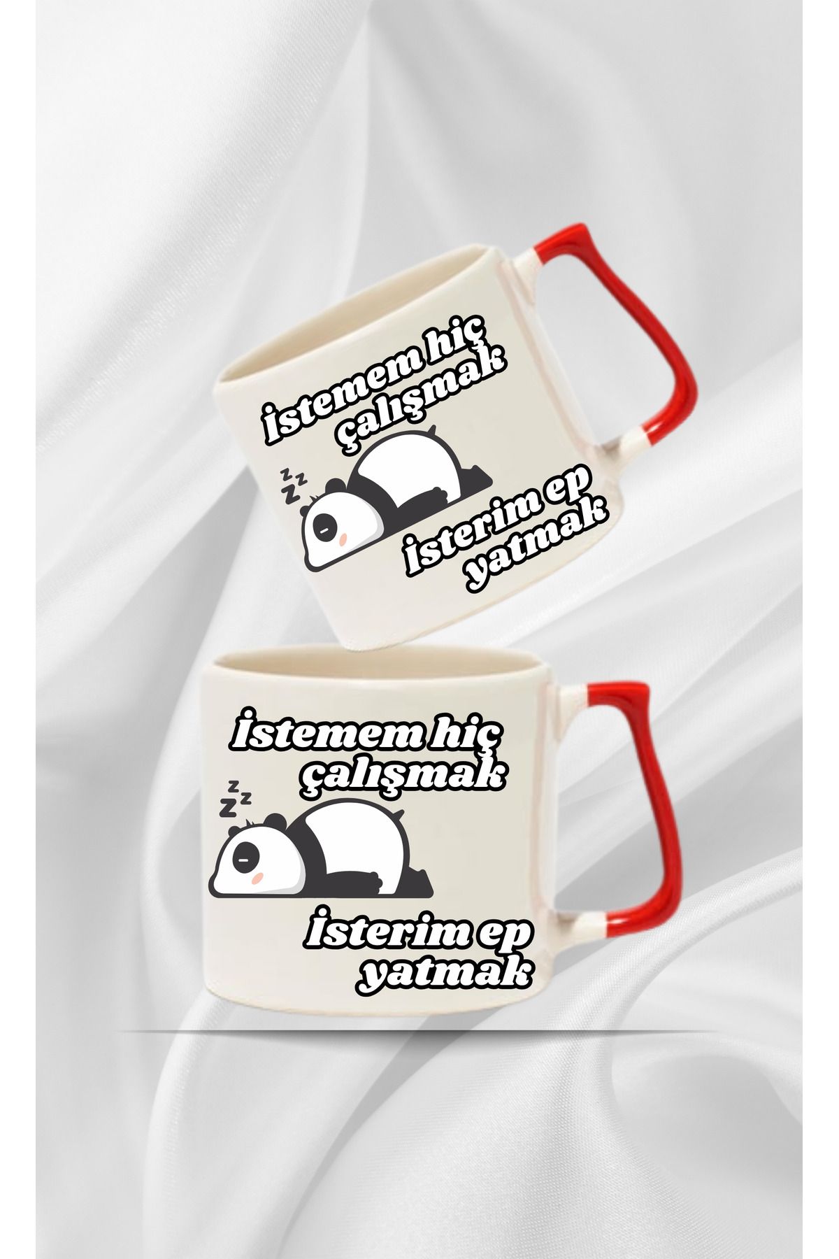Store "İstemem Hiç Çalışmak" Panda Kupa | Tembele Özel Hediye Kupa Bardak
