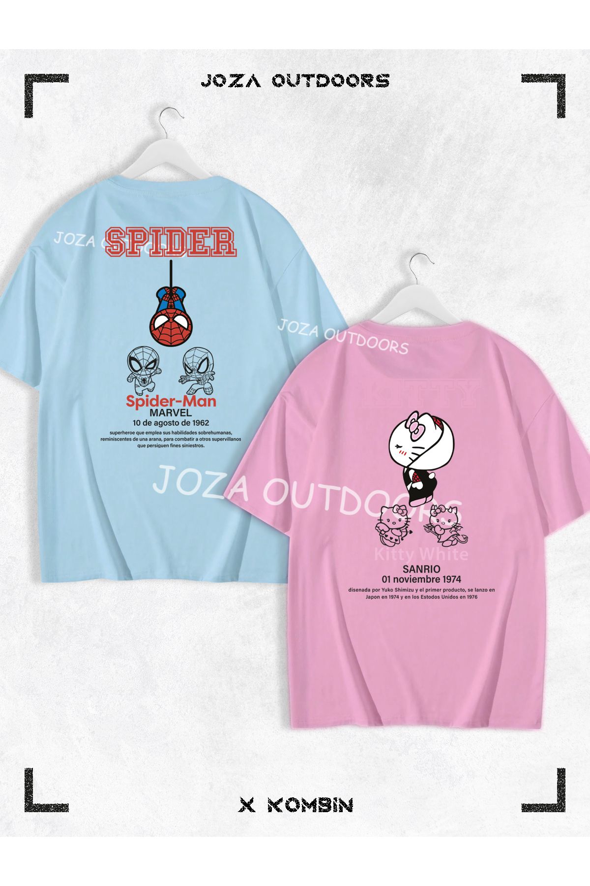 Jobia Outdoors Kadın Erkek Kitty Spider Yazılı SIRT Baskılı Sevgili Çift Kombini Oversize Tshirt 2'li Takım