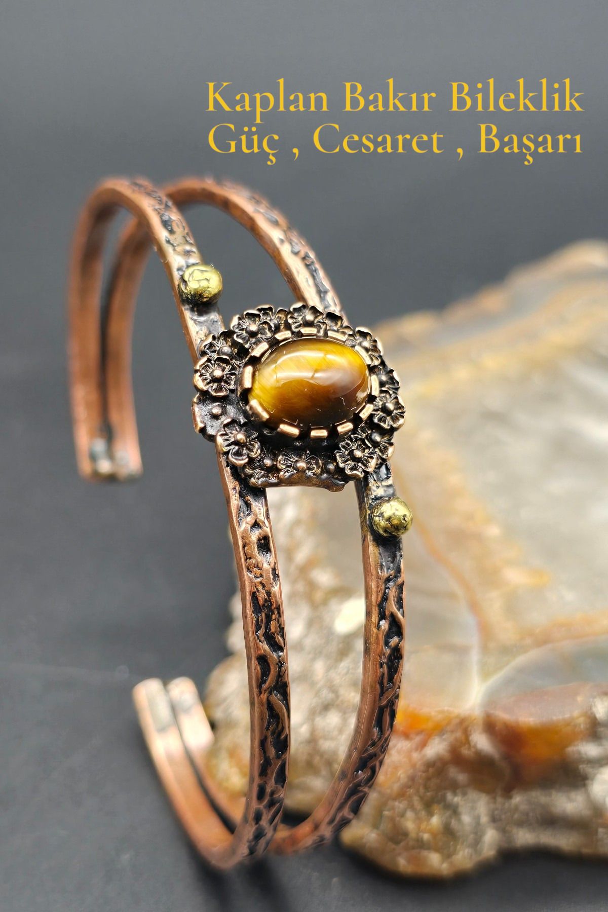 NBS Beautiful Naturel Stones Bakır Bileklik Saf Kaplan Özel Tasarım Ayarlanabilir Çok Kaliteli ( Hediyelik , Günlük , Özel )