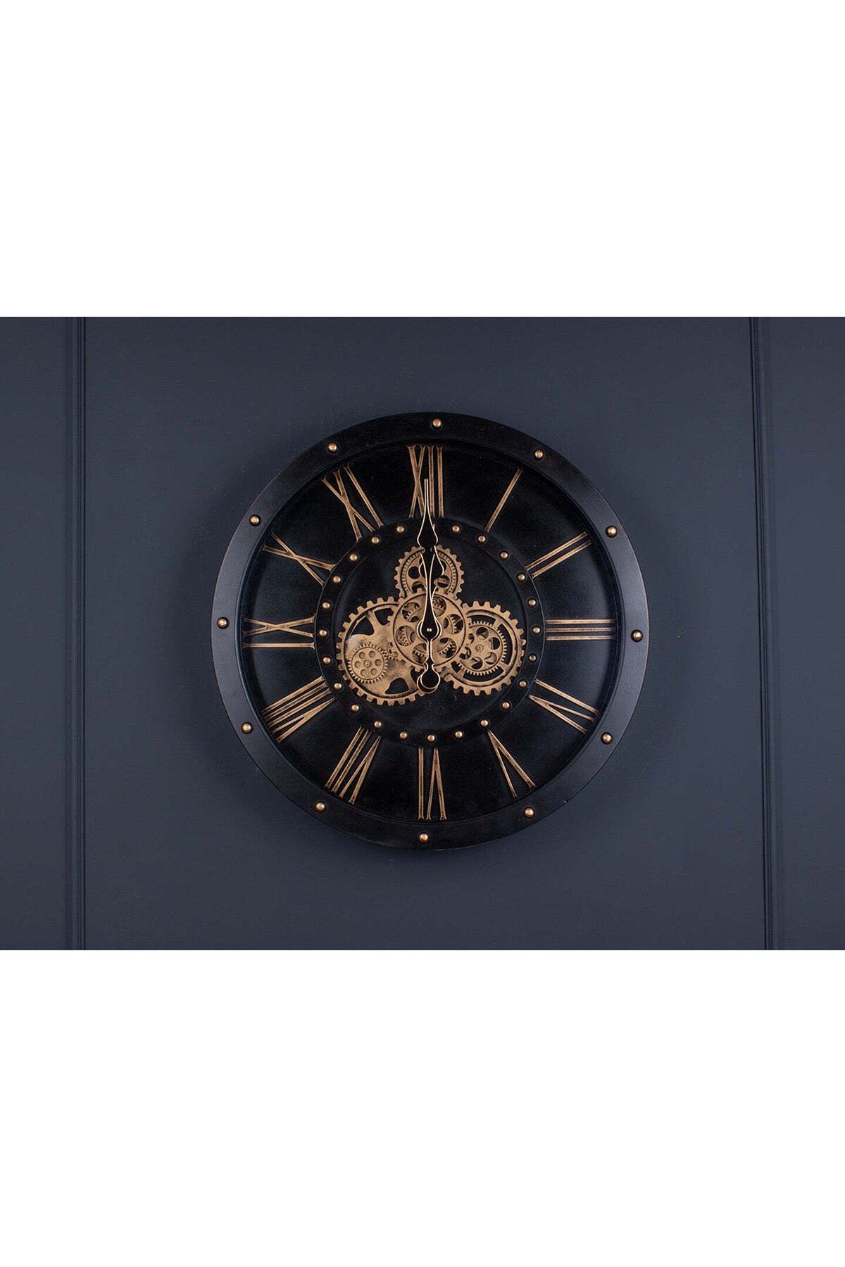 YASAR CONCEPT Blackora Metal Çarklı Duvar Saati 60 Cm