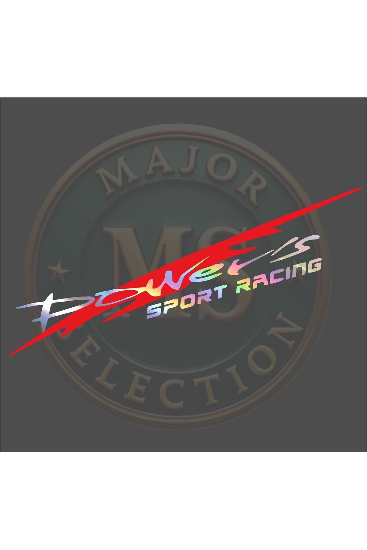 MS Major Selection Power's SPORT RACING sticker 30X5.5 cm. Siyah, beyaz, turuncu, kırmızı, yeşil, hologram renklerde