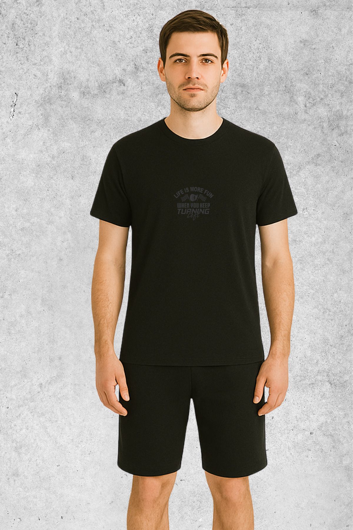 MOLICO Basic unisex sıfır yaka kısa kollu TURNİNG LEFT Baskılı TSHİRT