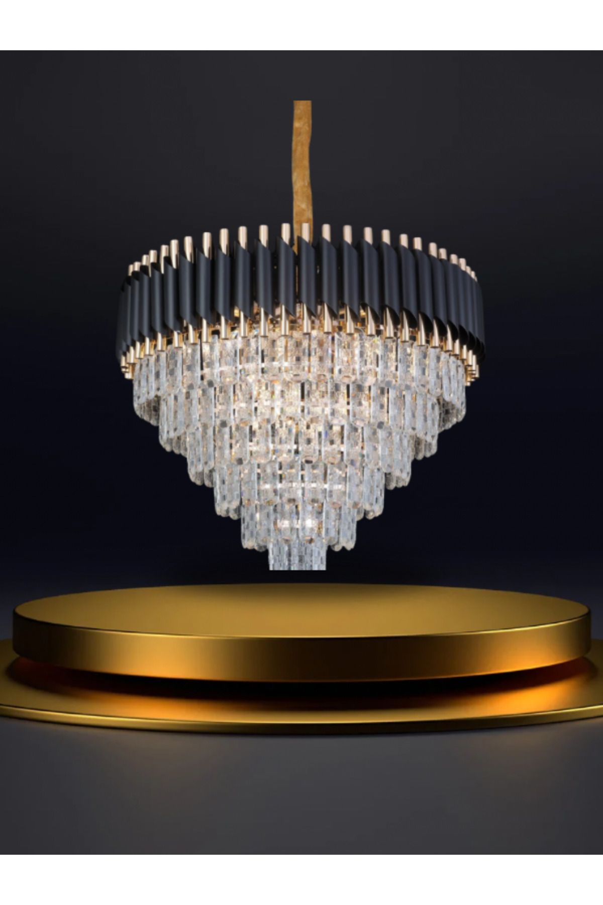 AVİZEHOME 60 CM SİYAH GOLD BORULU SPOR AVİZE E27