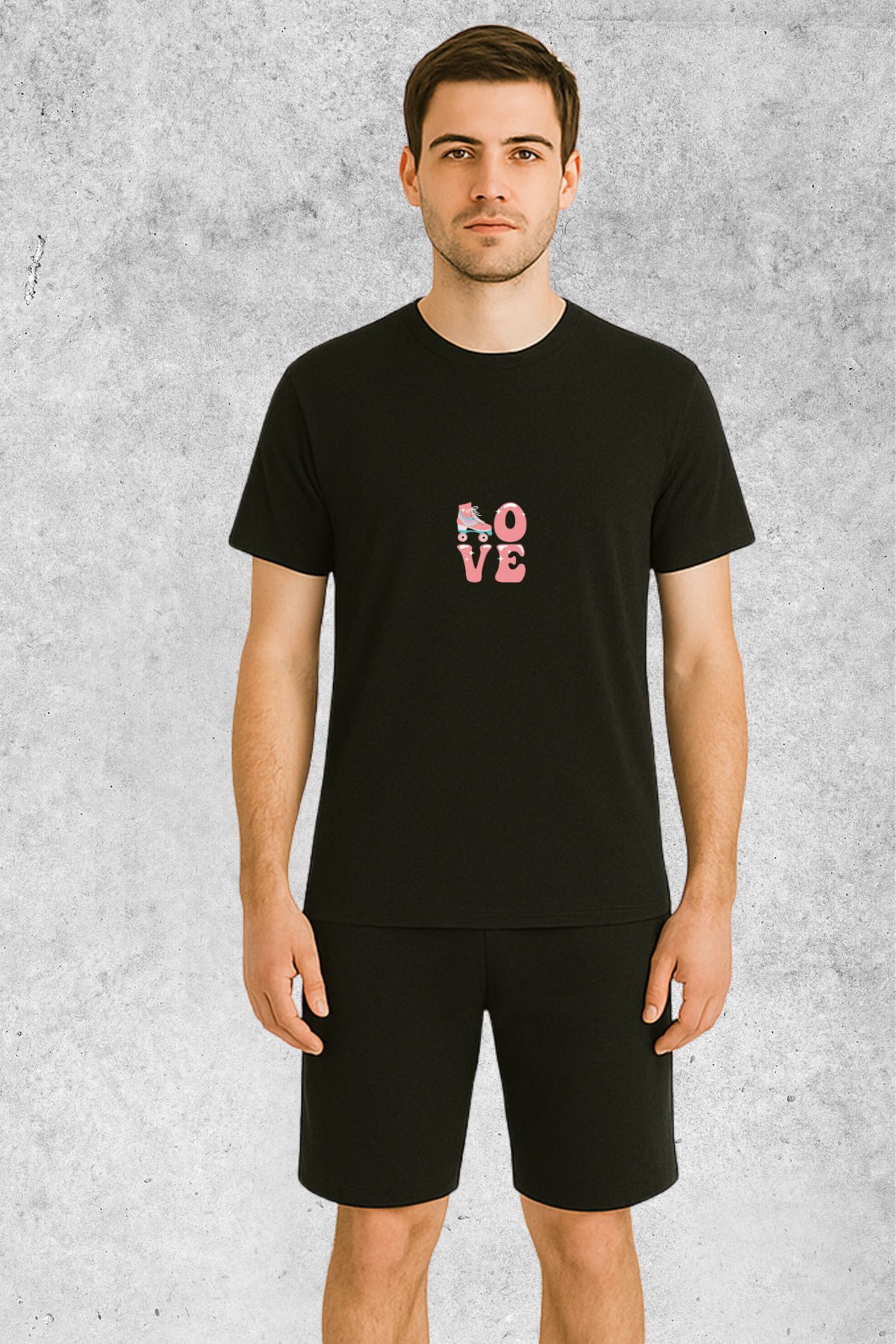 MOLICO Basic unisex sıfır yaka kısa kollu PATENLİ LOVE Baskılı TSHİRT