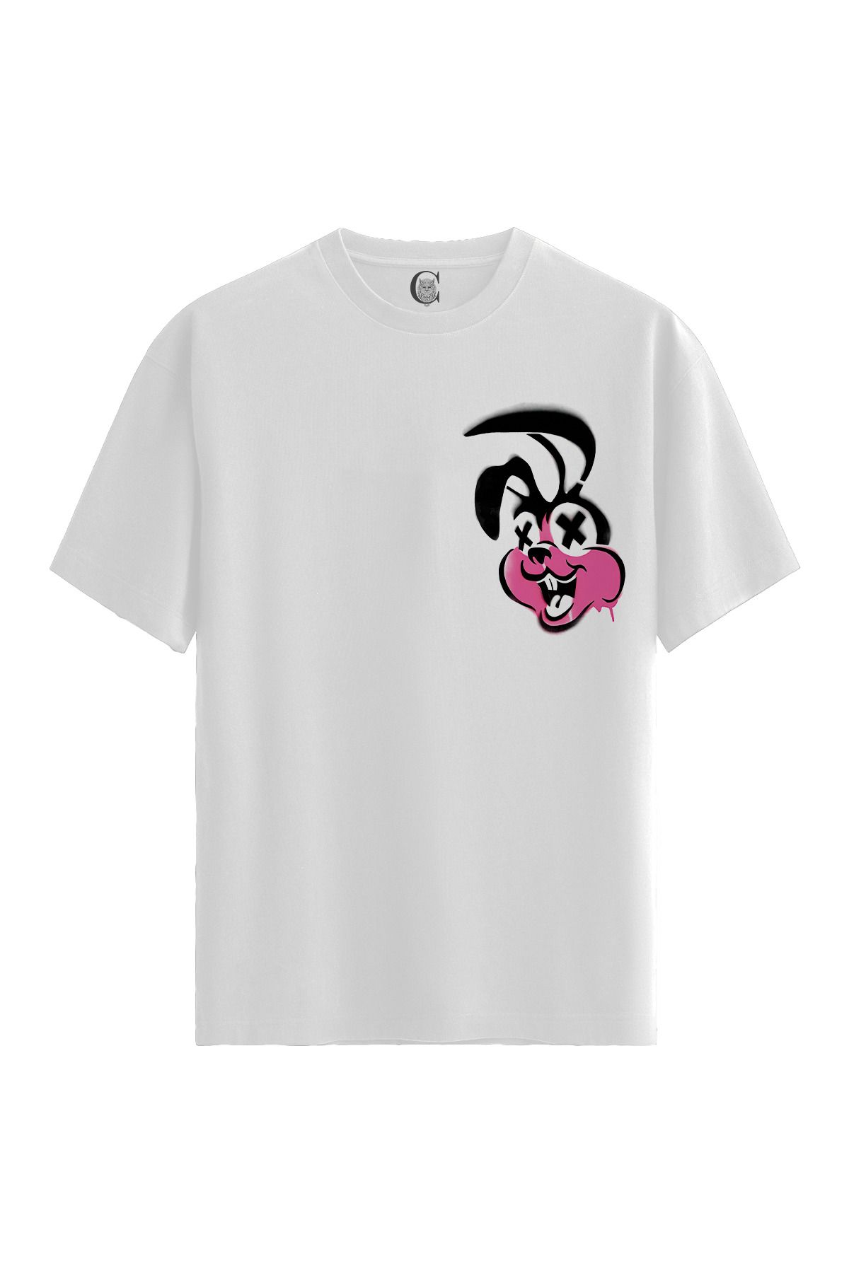 Color Luxe Twisted Bunny - %100 Pamuklu Erkek Beyaz Tişört - Premium Quality