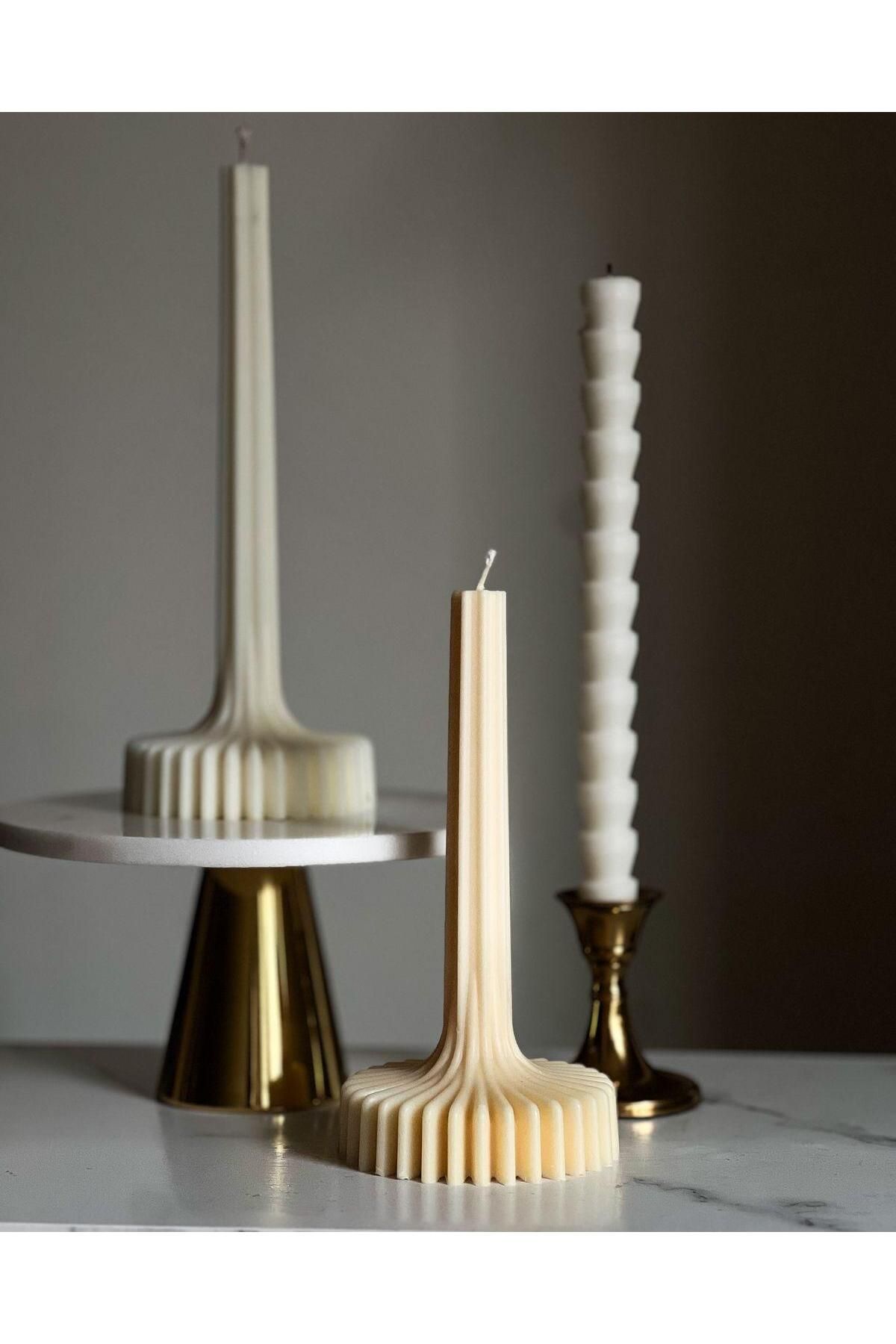 SCA CANDLE Dekoratif Mum Lara Model +Şamdanlık Mum Toplam 3 Parça