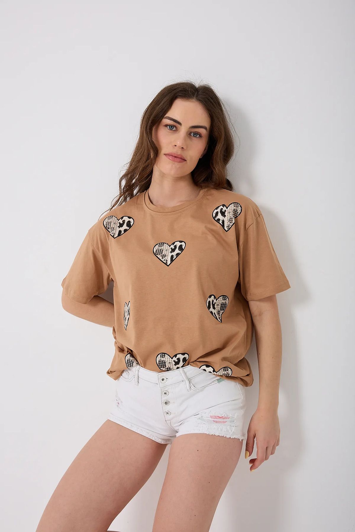 sernoy lomera SL4618 - Oversize TAŞLI KALP Baskılı T-Shirt