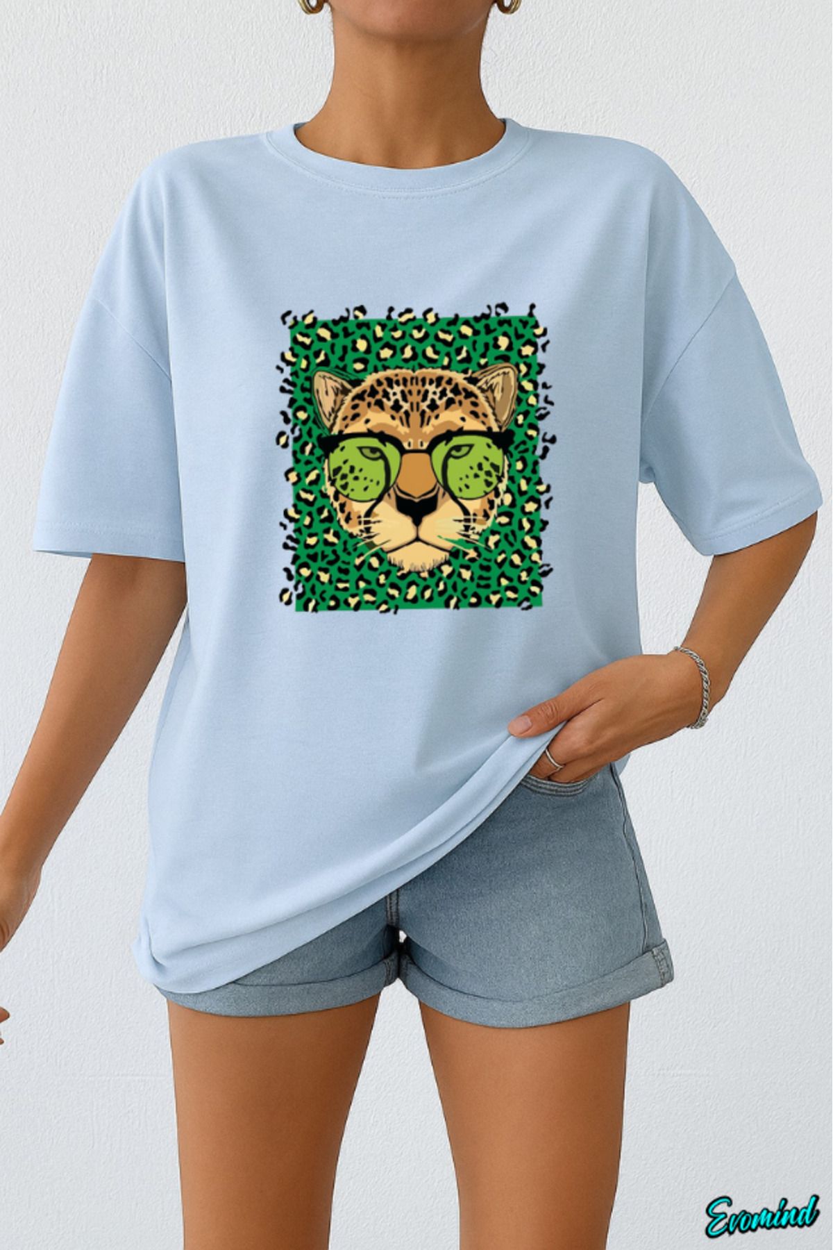 Evomind Yeşil Leopar Baskılı Unisex T-shirt