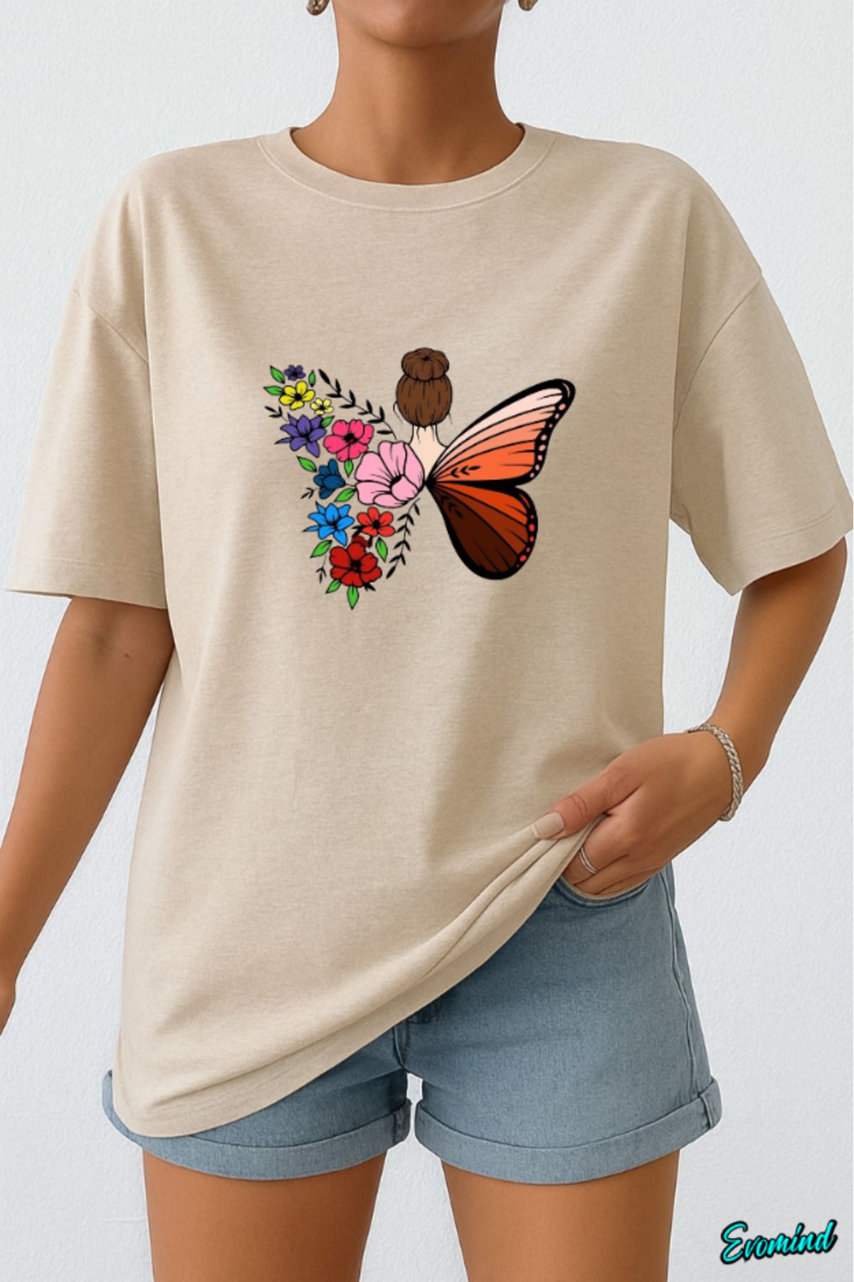 Evomind Kelebek Kadın Baskılı Unisex T-shirt