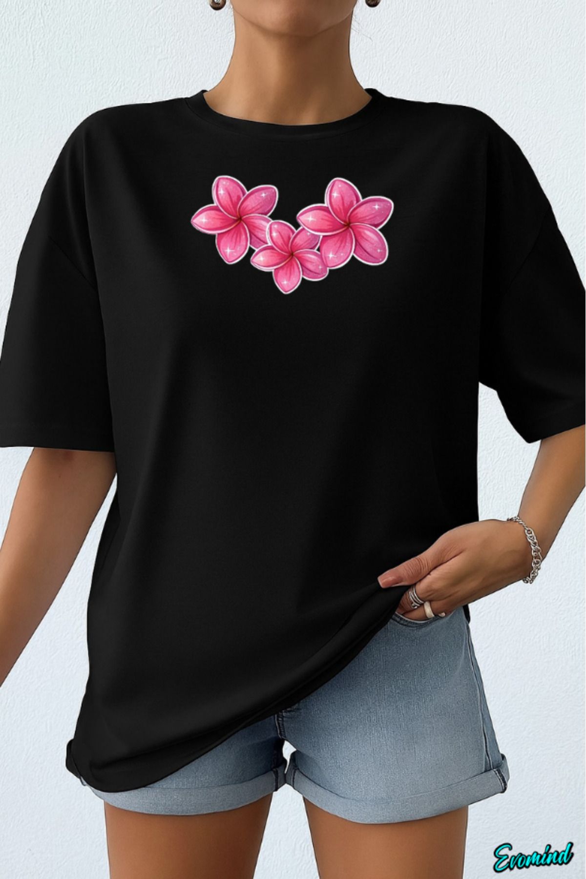 Evomind Pembe Çiçek Baskılı Unisex T-shirt
