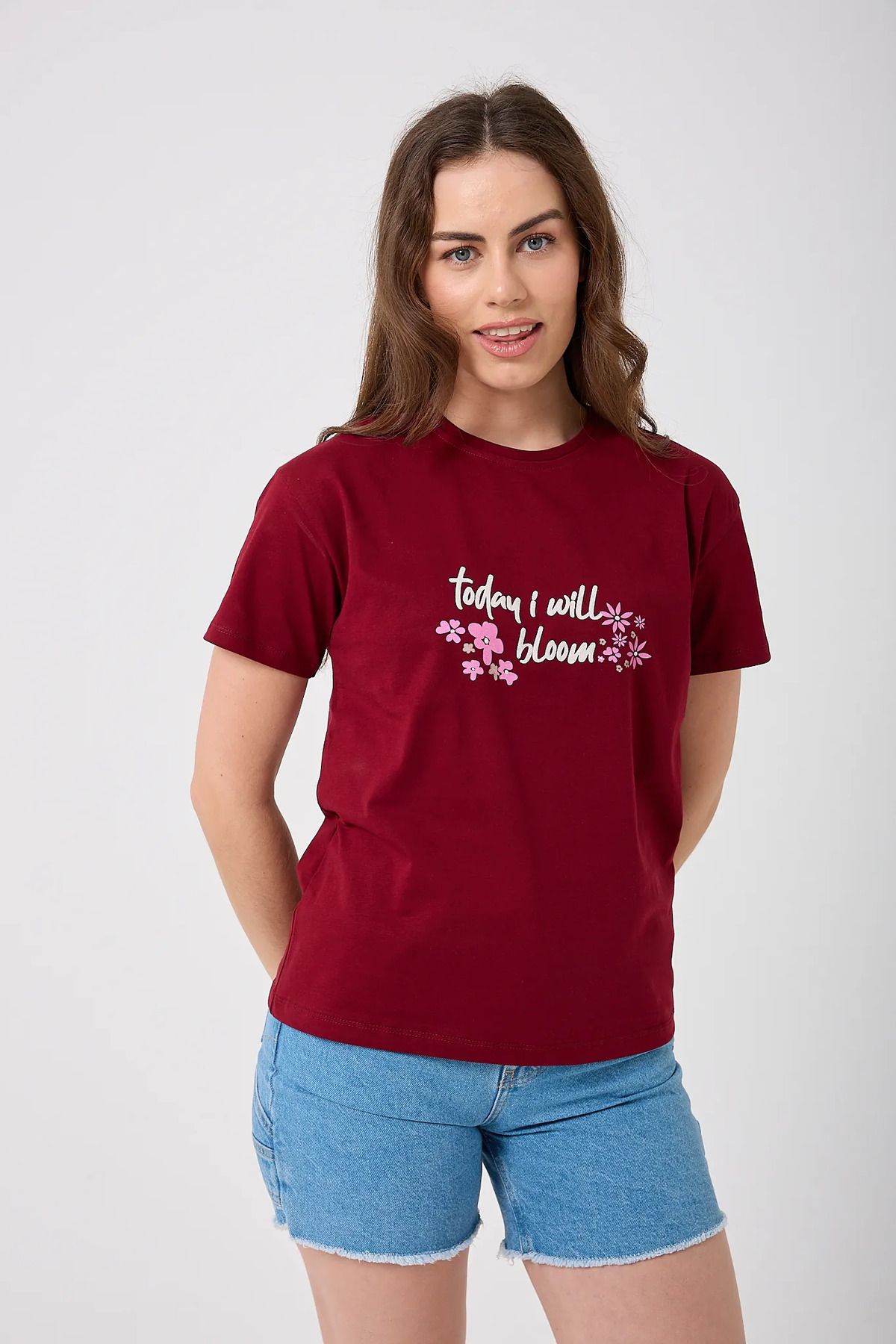 sernoy lomera SL4623 - Oversize Today I Will Bloom Yazı Baskılı T-Shirt
