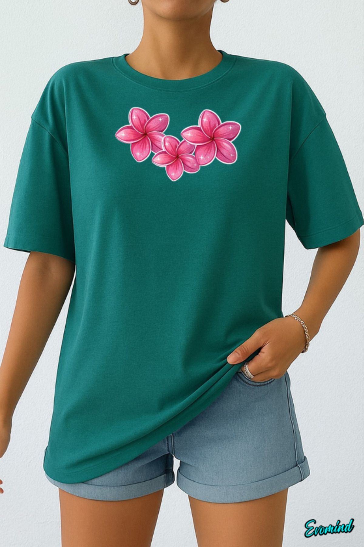 Evomind Pembe Çiçek Baskılı Unisex T-shirt