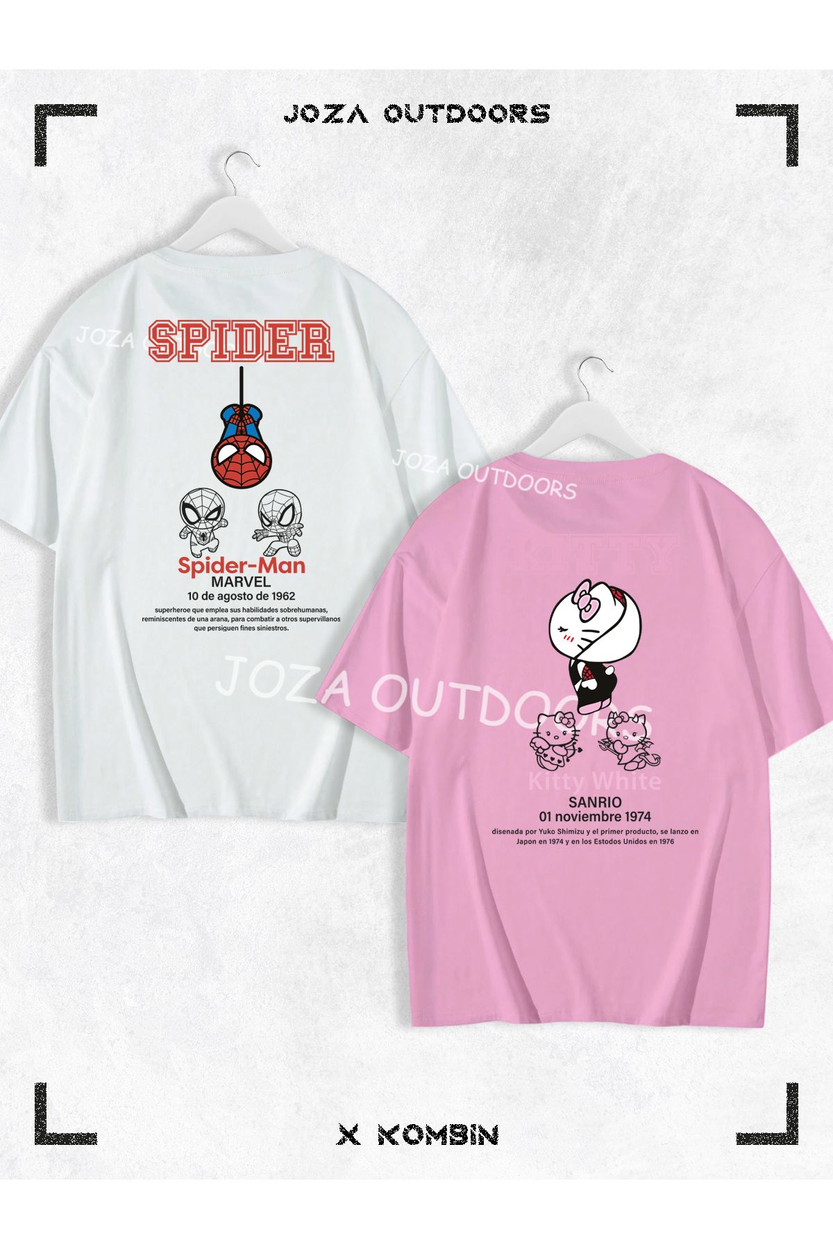 Jobia Outdoors Kadın Erkek Kitty Spider Yazılı SIRT Baskılı Sevgili Çift Kombini Oversize Tshirt 2'li Takım