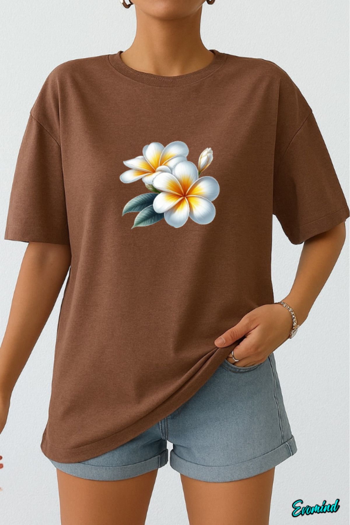 Evomind Beyaz Çiçek Baskılı Unisex T-shirt