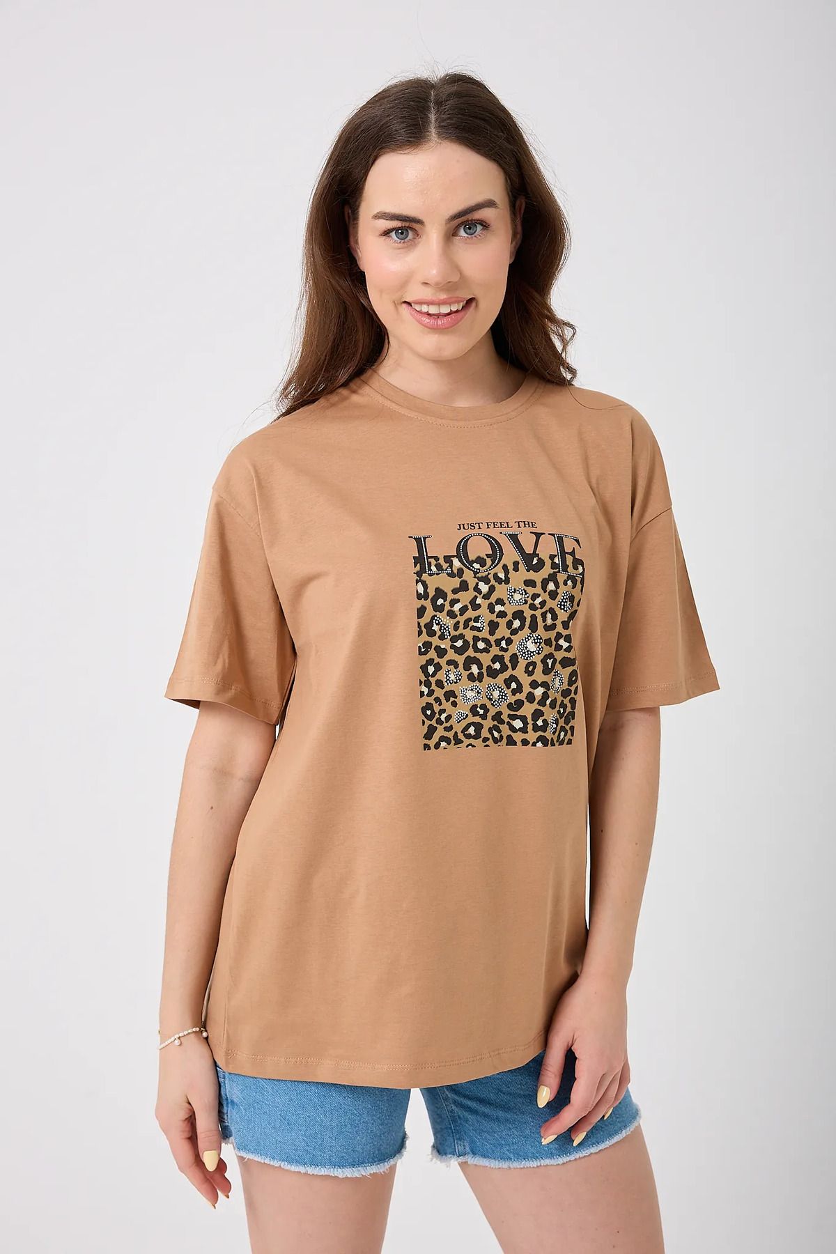 sernoy lomera SL4620 - Oversize Just Feel The Love Yazı Baskılı T-Shirt