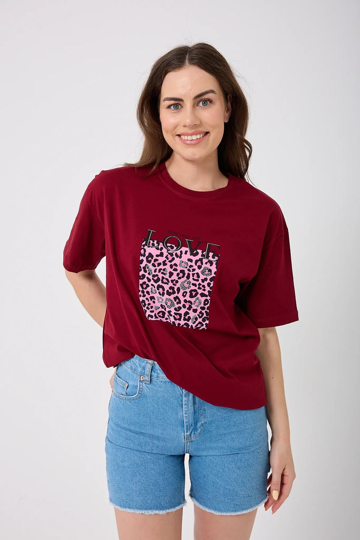 sernoy lomera SL4620 - Oversize Just Feel The Love Yazı Baskılı T-Shirt