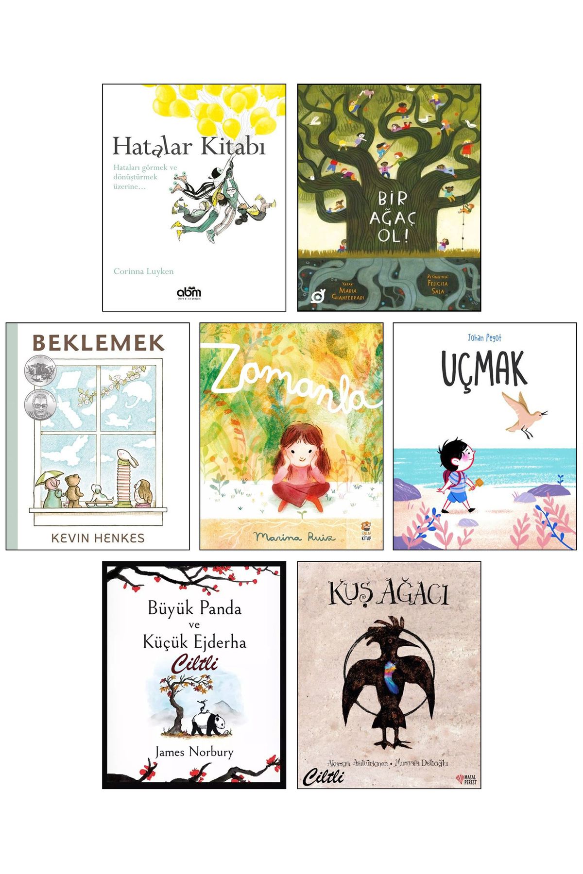 Martı Çocuk Yayınları Hatalar Kitabı Bir Ağaç Ol Beklemek Zamanla Büyük Panda ve Küçük Ejderha Kuş Ağacı Uçmak P4C 7li