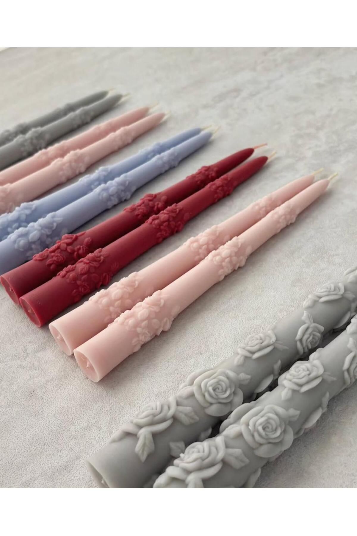 SCA CANDLE Dekoratif Mum Gül Desenli Pembe Renk Şamdanlık Mum 2 Kili Mum